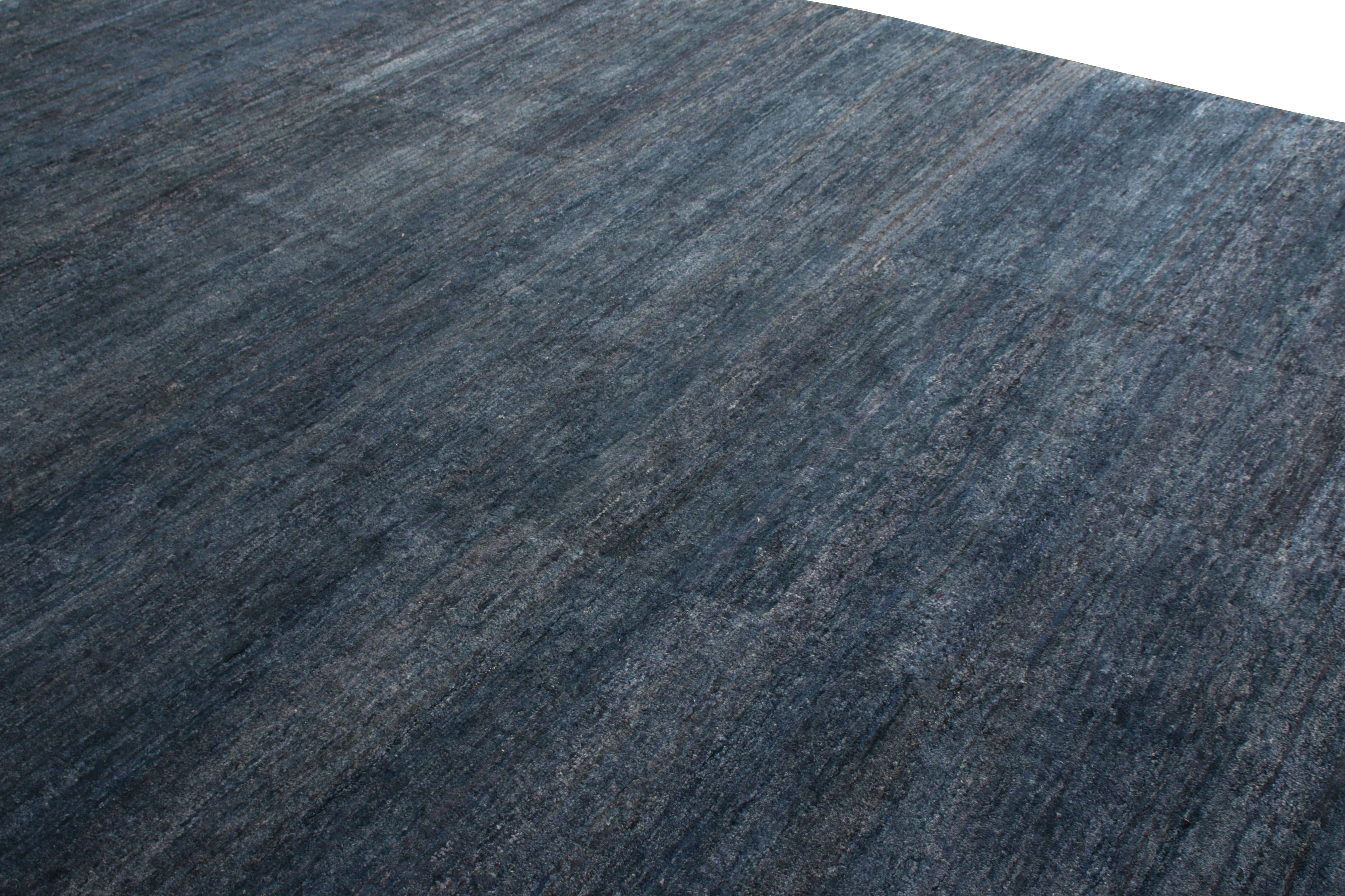 Other Rug & Kilim’s Textural Plain Modern Rug in Blue Two Tones