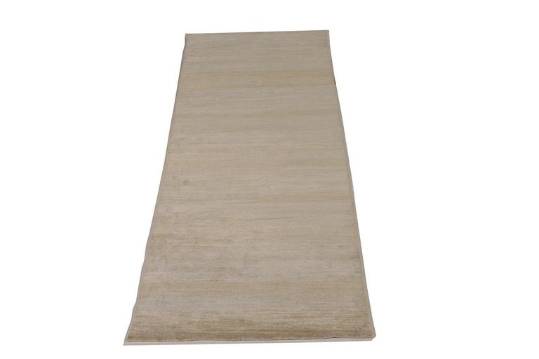 Rug and Kilim’s Textural Plain Modern Runner, Beige Two Tones Rug For ...