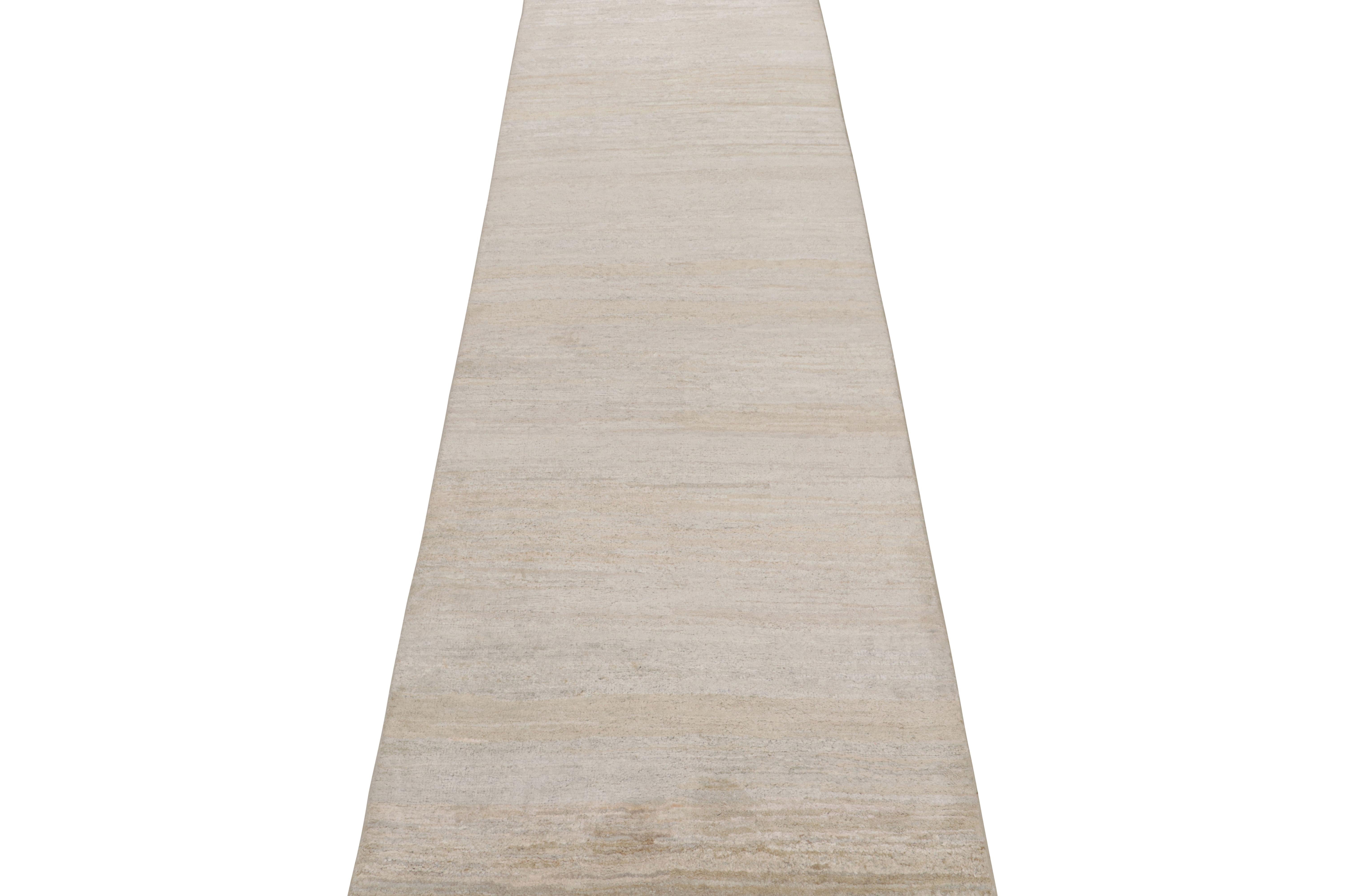 Other Rug & Kilim’s Textural Plain Modern Runner, Beige Two Tones Rug For Sale