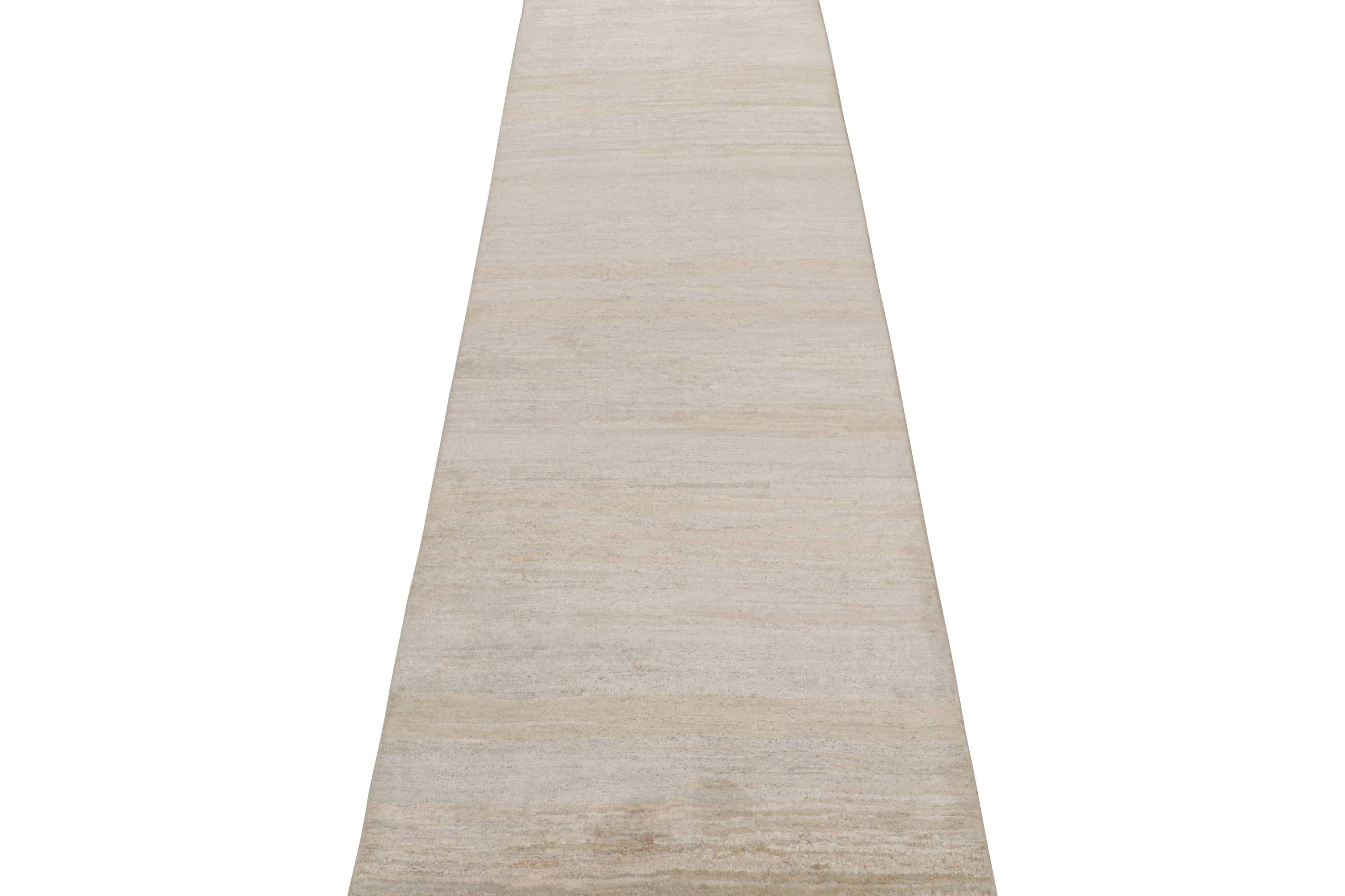 Other Rug & Kilim’s Textural Plain Modern Runner, Beige Two Tones Rug For Sale