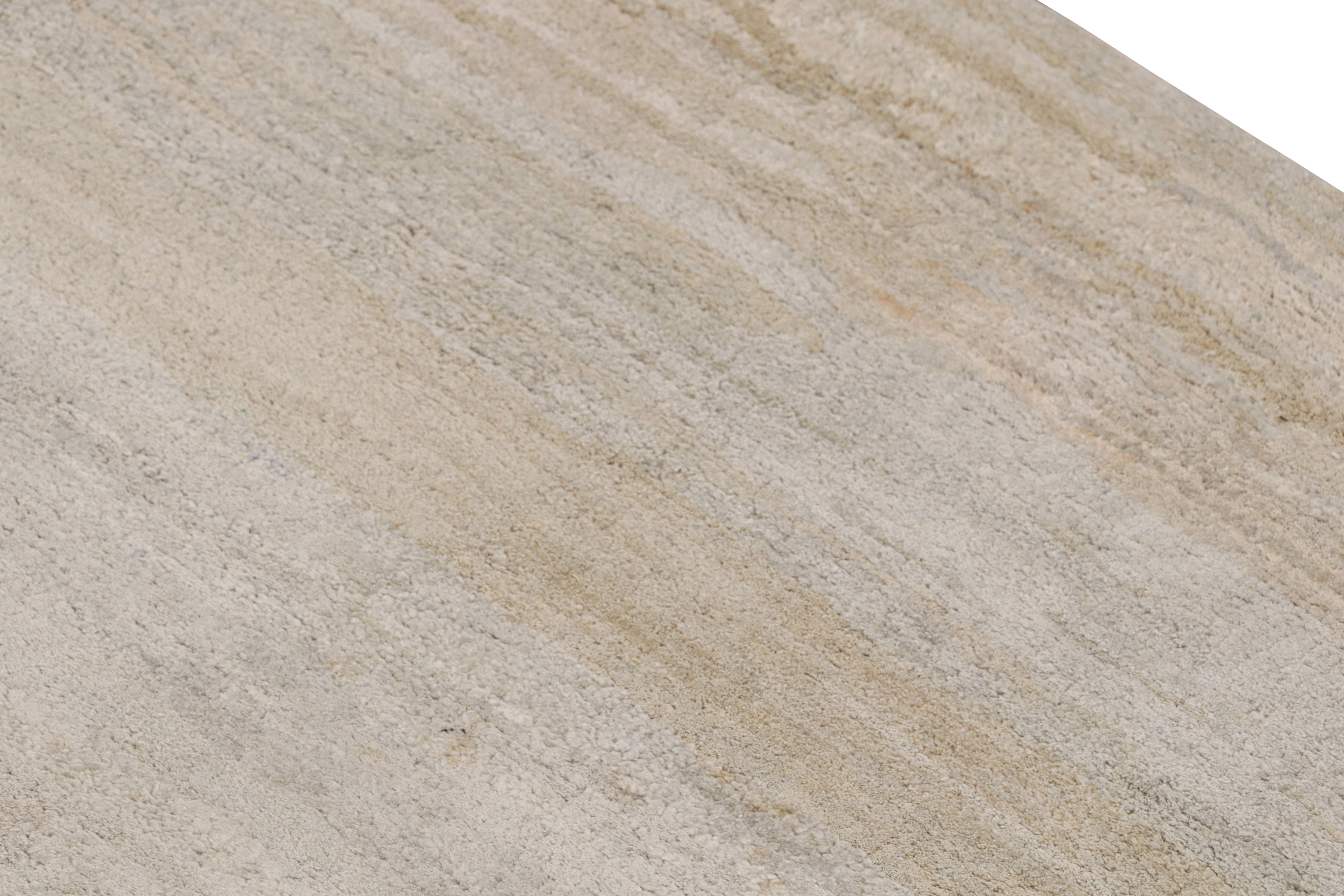 Hand-Knotted Rug & Kilim’s Textural Plain Modern Runner, Beige Two Tones Rug For Sale