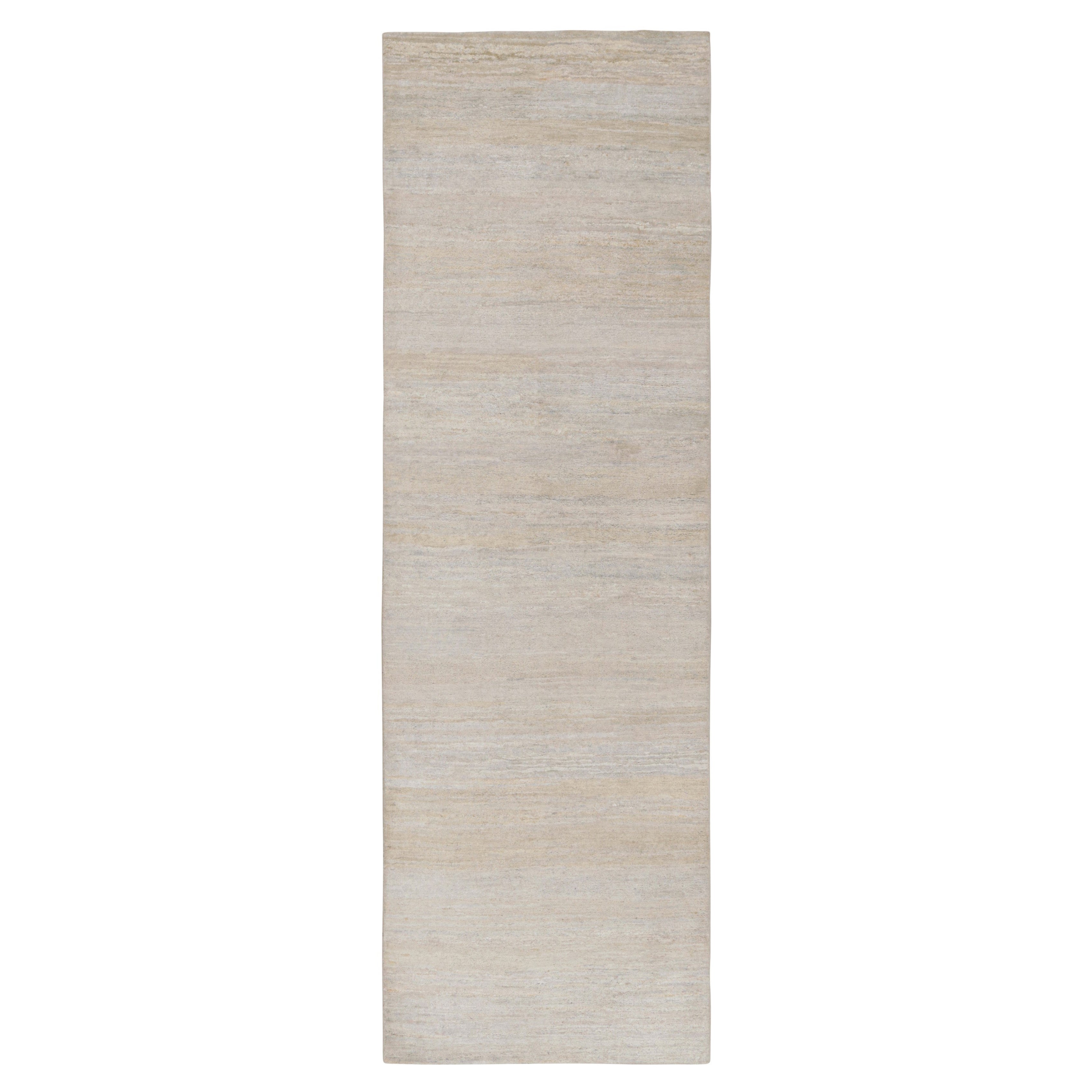 Rug & Kilim’s Textural Plain Modern Runner, Beige Two Tones Rug For Sale