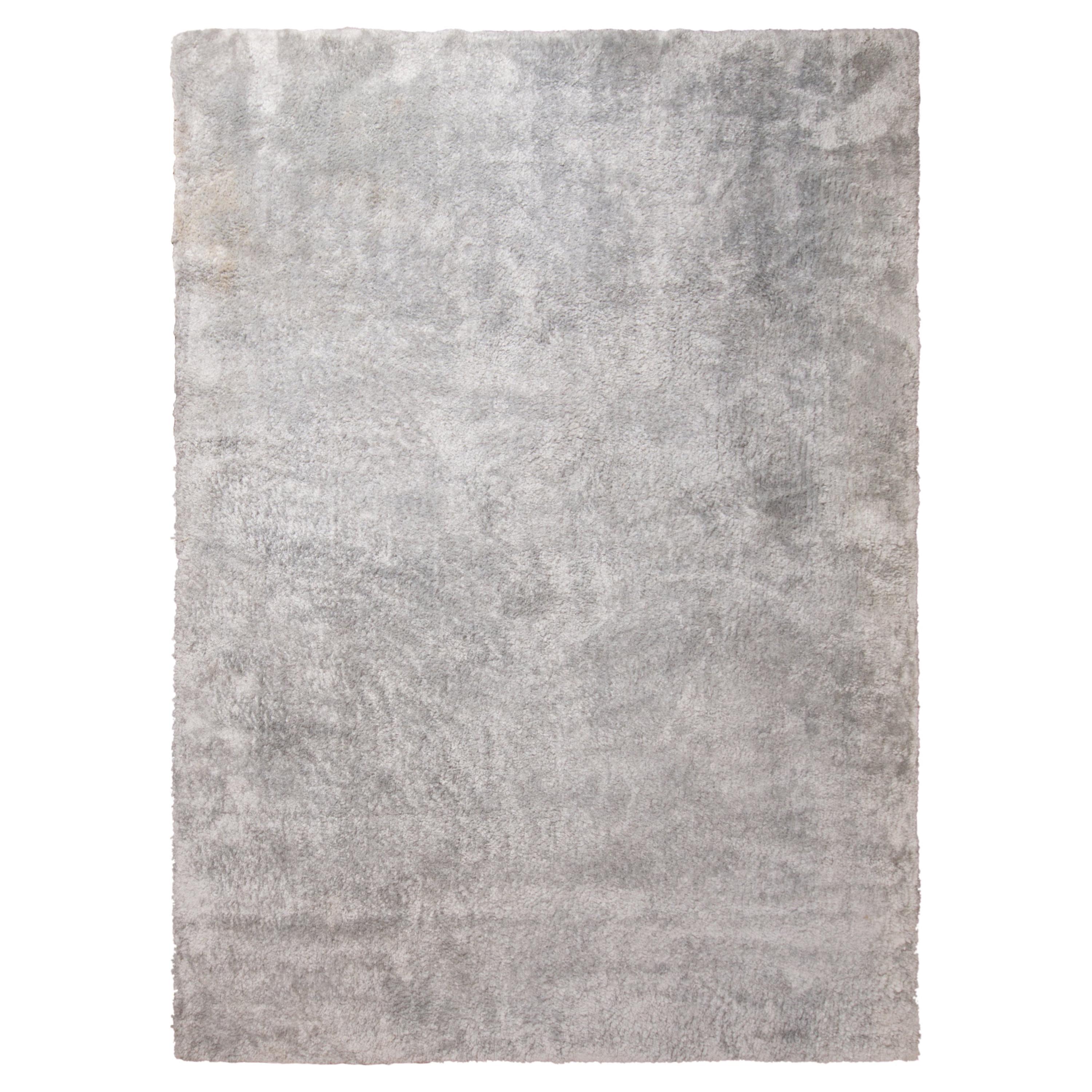 Rug & Kilim’s Textural Plain Rug in Gray/Silver Two Tones, High Pile For Sale