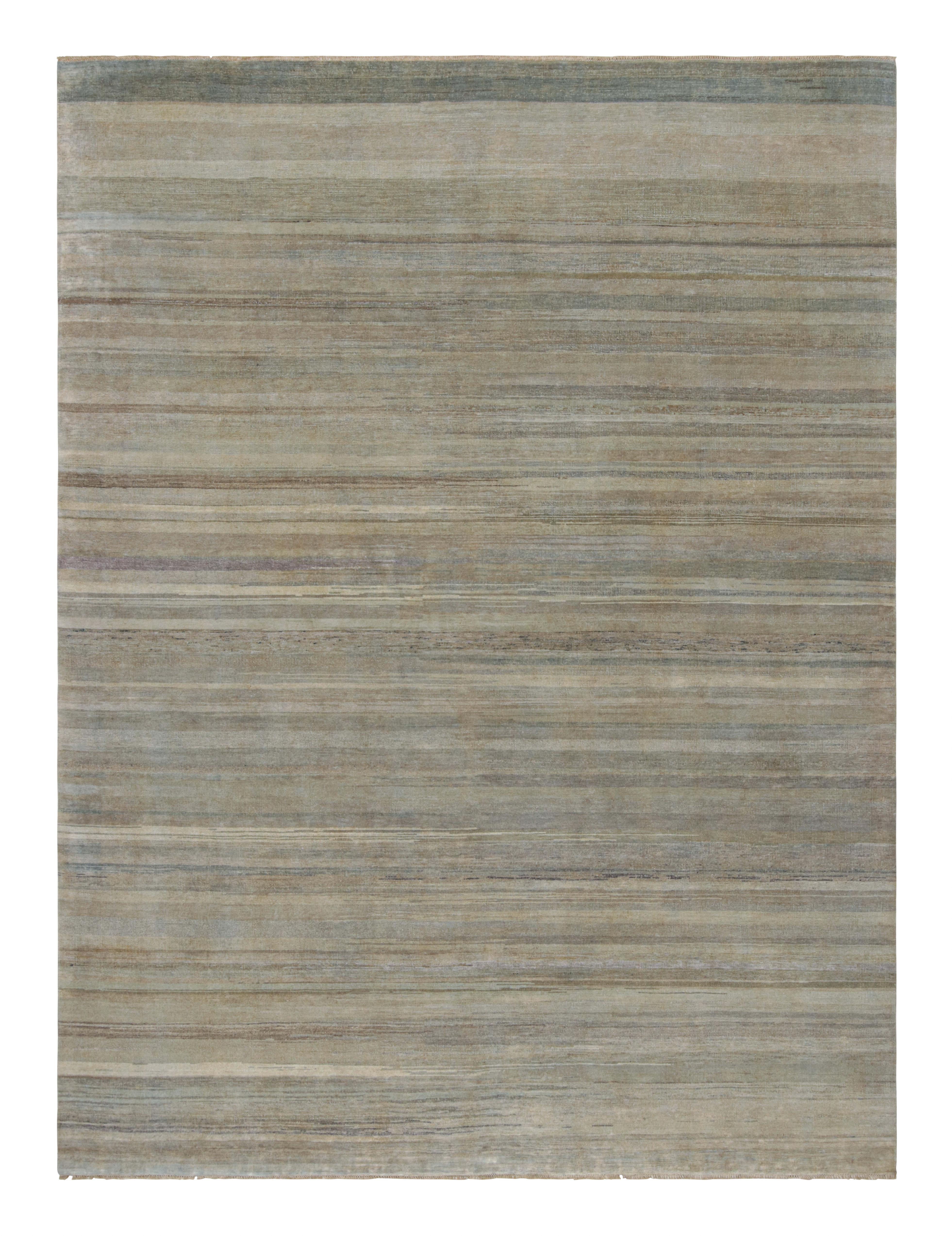 Modern Rug & Kilim’s Textural Rug in Beige and Blue Striae and Neutral Tones For Sale