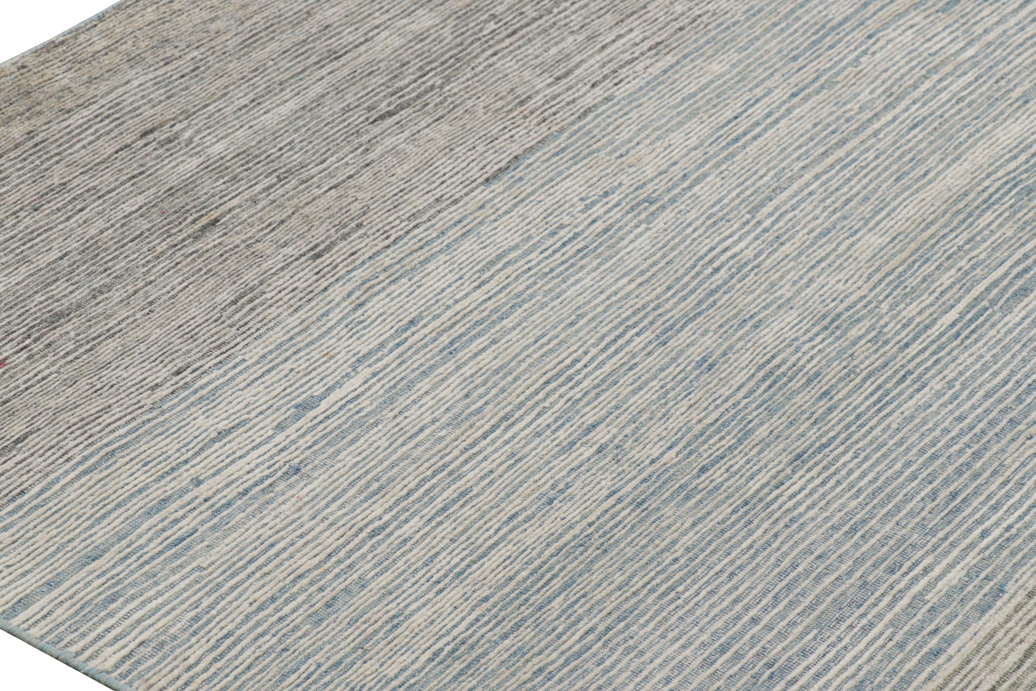 Modern Rug & Kilim’s Textural Rug In Beige and Gray with Stripes and Striae For Sale