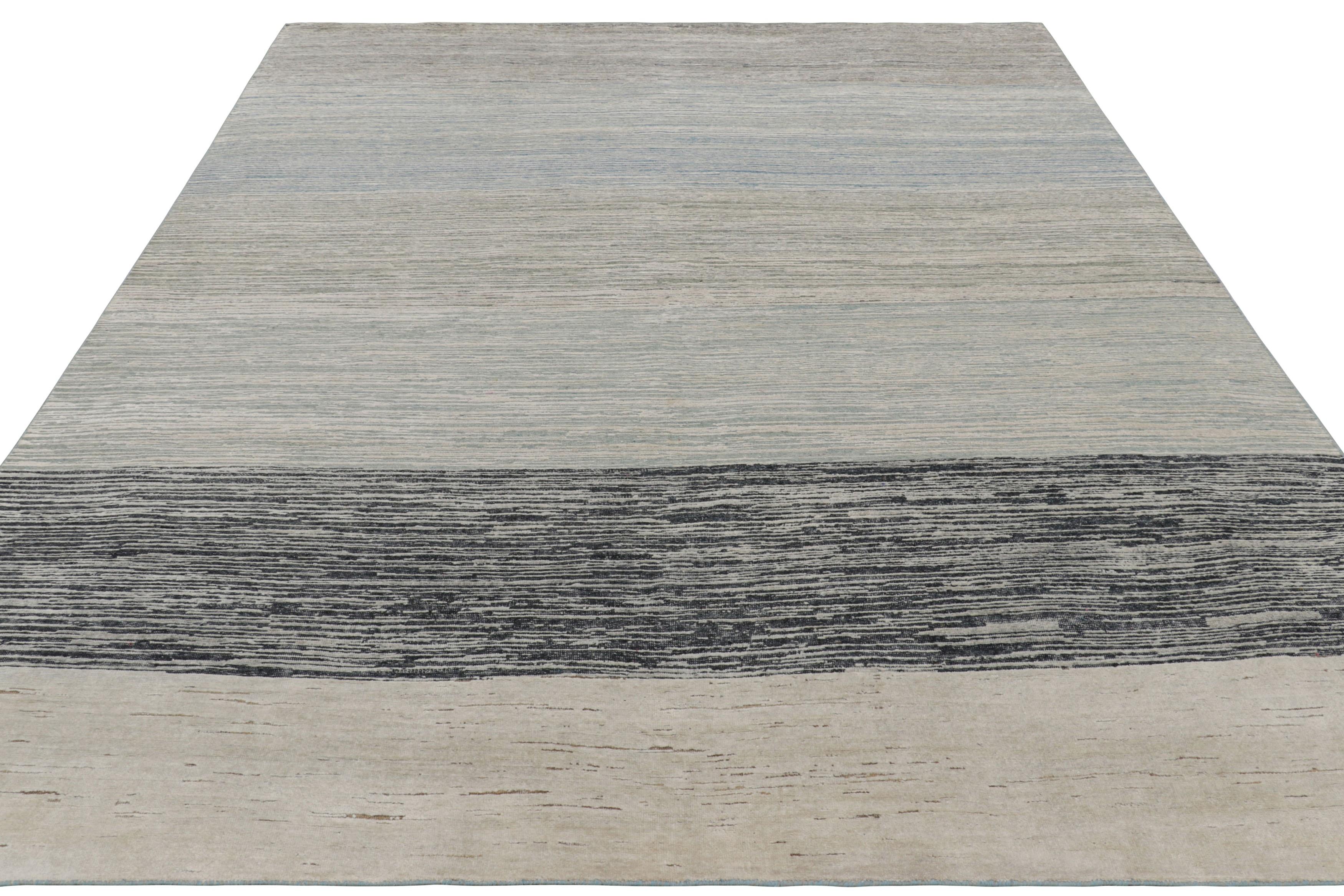 Indian Rug & Kilim’s Textural Rug In Beige and Gray with Stripes and Striae For Sale
