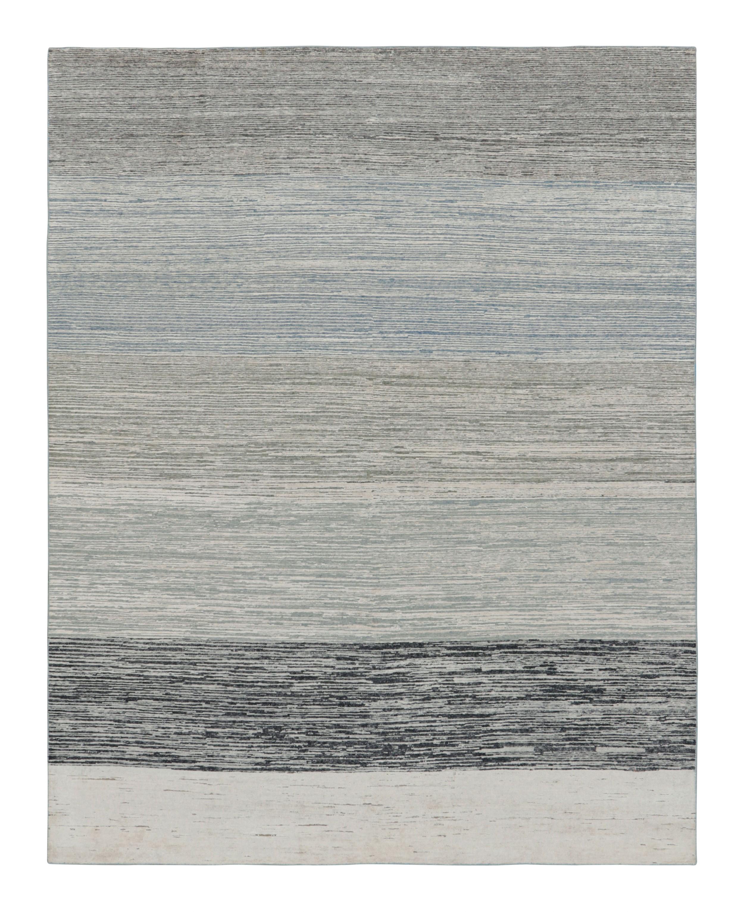 Rug & Kilim’s Textural Rug In Beige and Gray with Stripes and Striae In New Condition For Sale In Long Island City, NY