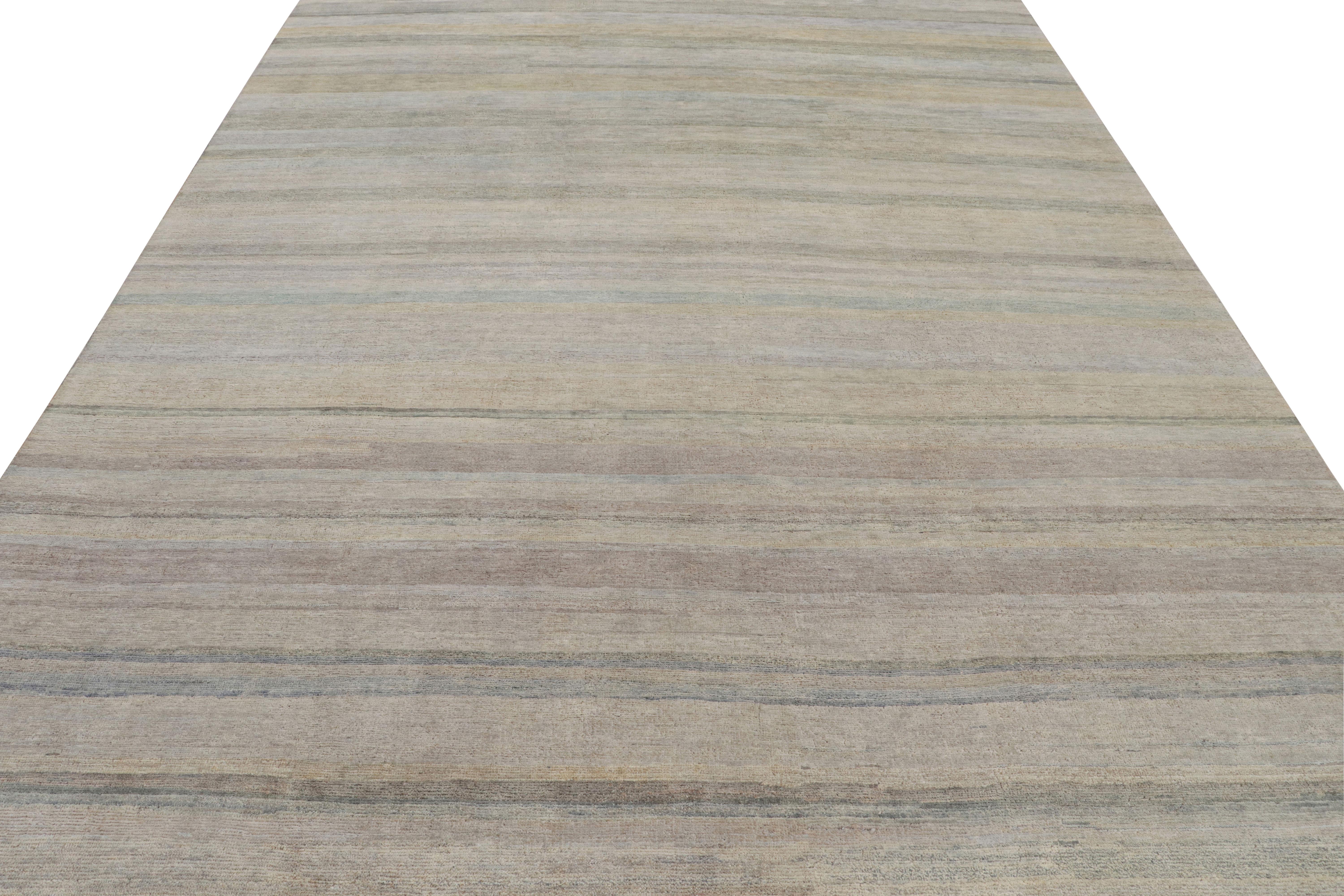 Rug & Kilim’s Textural Rug in Beige and Light Blue Stripes and Striae In New Condition For Sale In Long Island City, NY