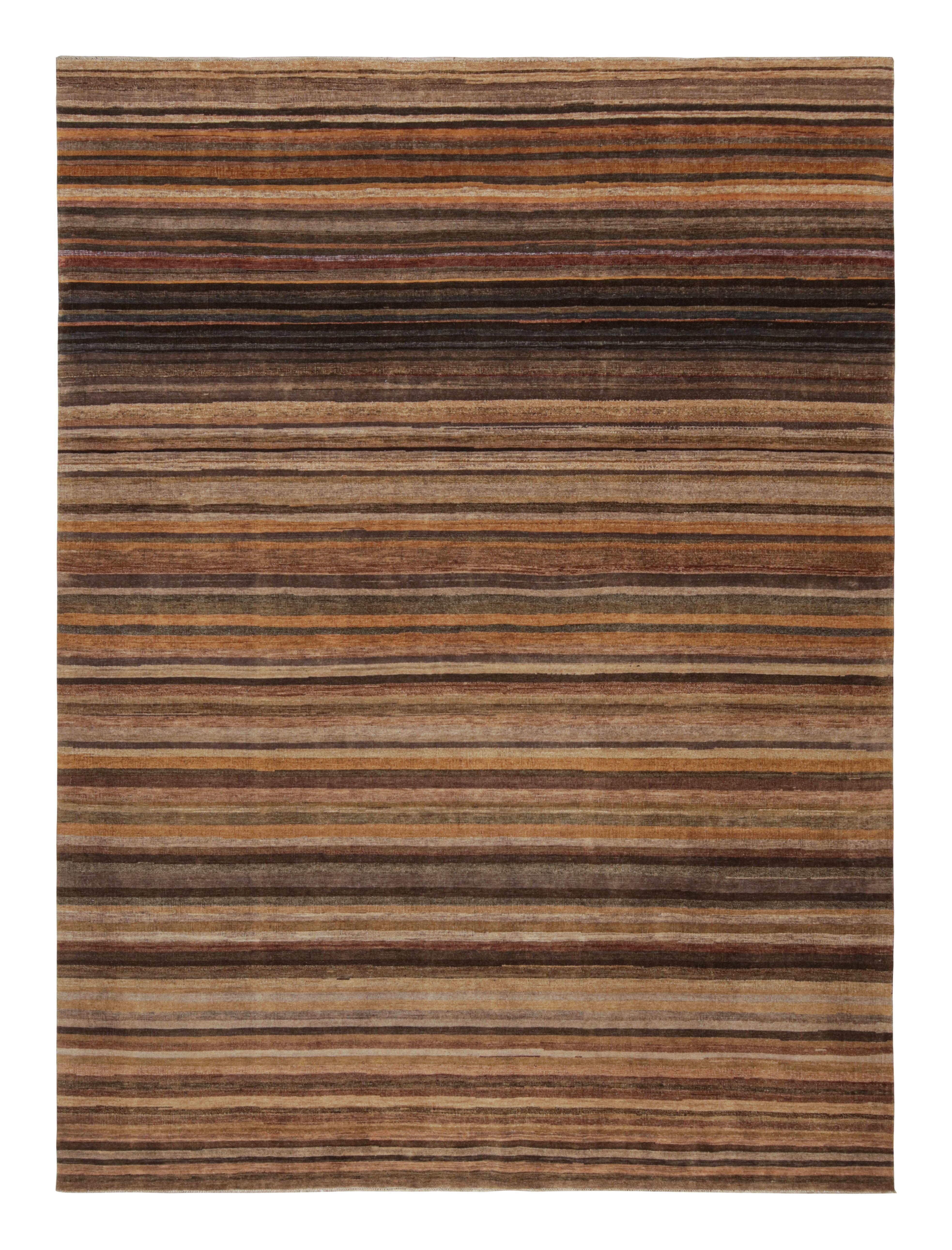 Rug & Kilim’s Textural Rug in Beige-Brown Stripes and Striae In New Condition For Sale In Long Island City, NY