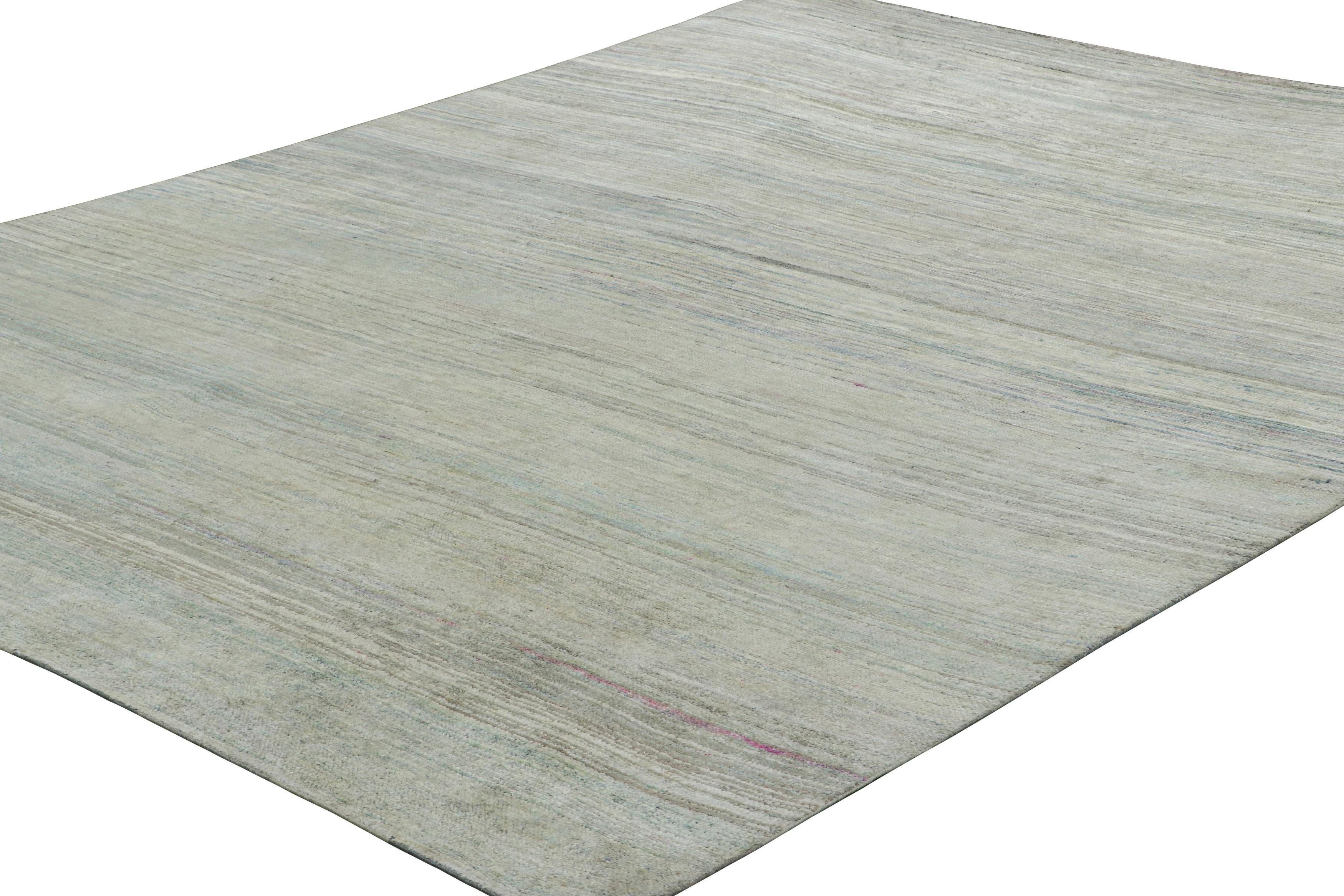 Indiano Tappeto Rug & Kilim a righe e strisce beige, azzurre e crema in vendita