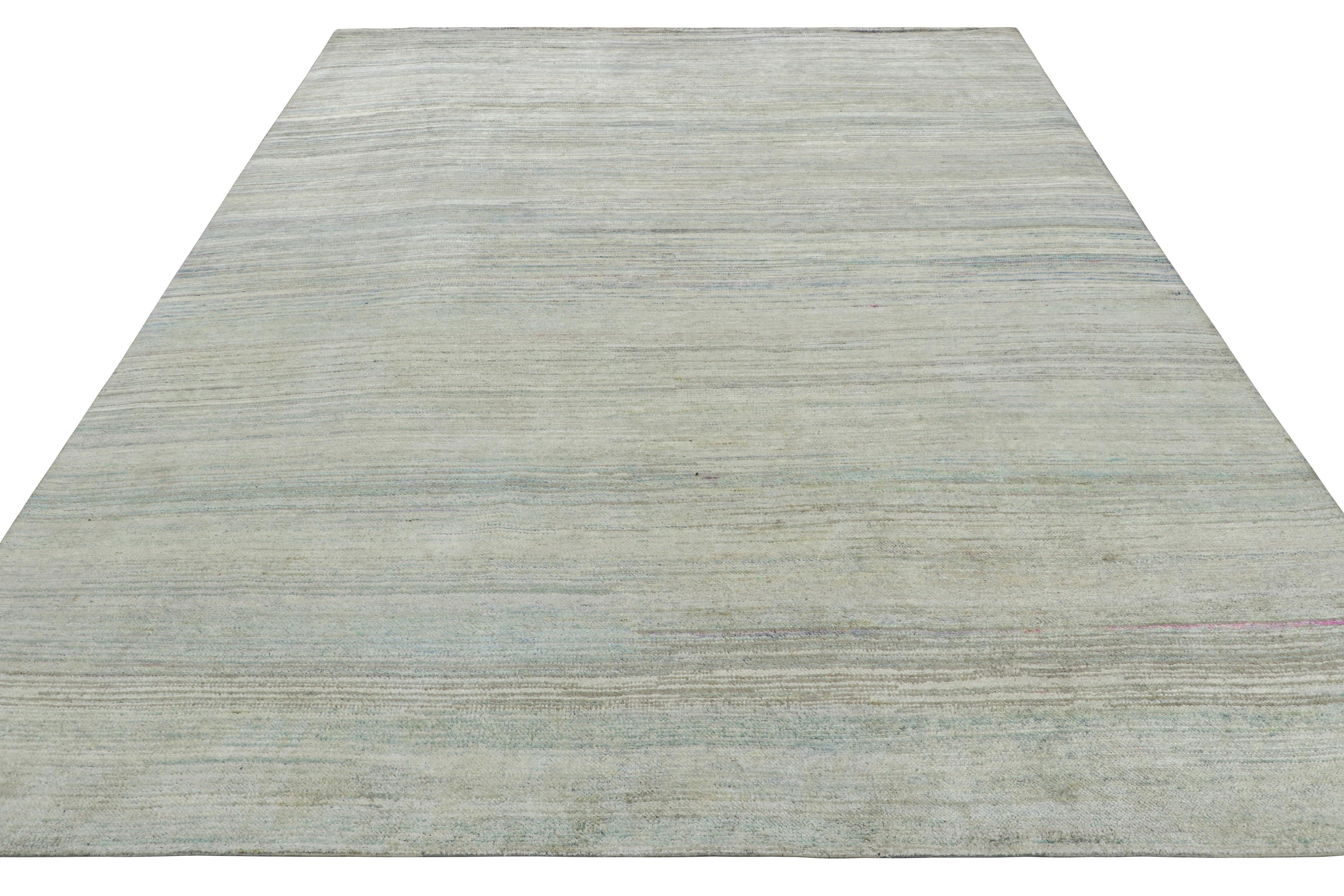 Annodato a mano Tappeto Rug & Kilim a righe e strisce beige, azzurre e crema in vendita