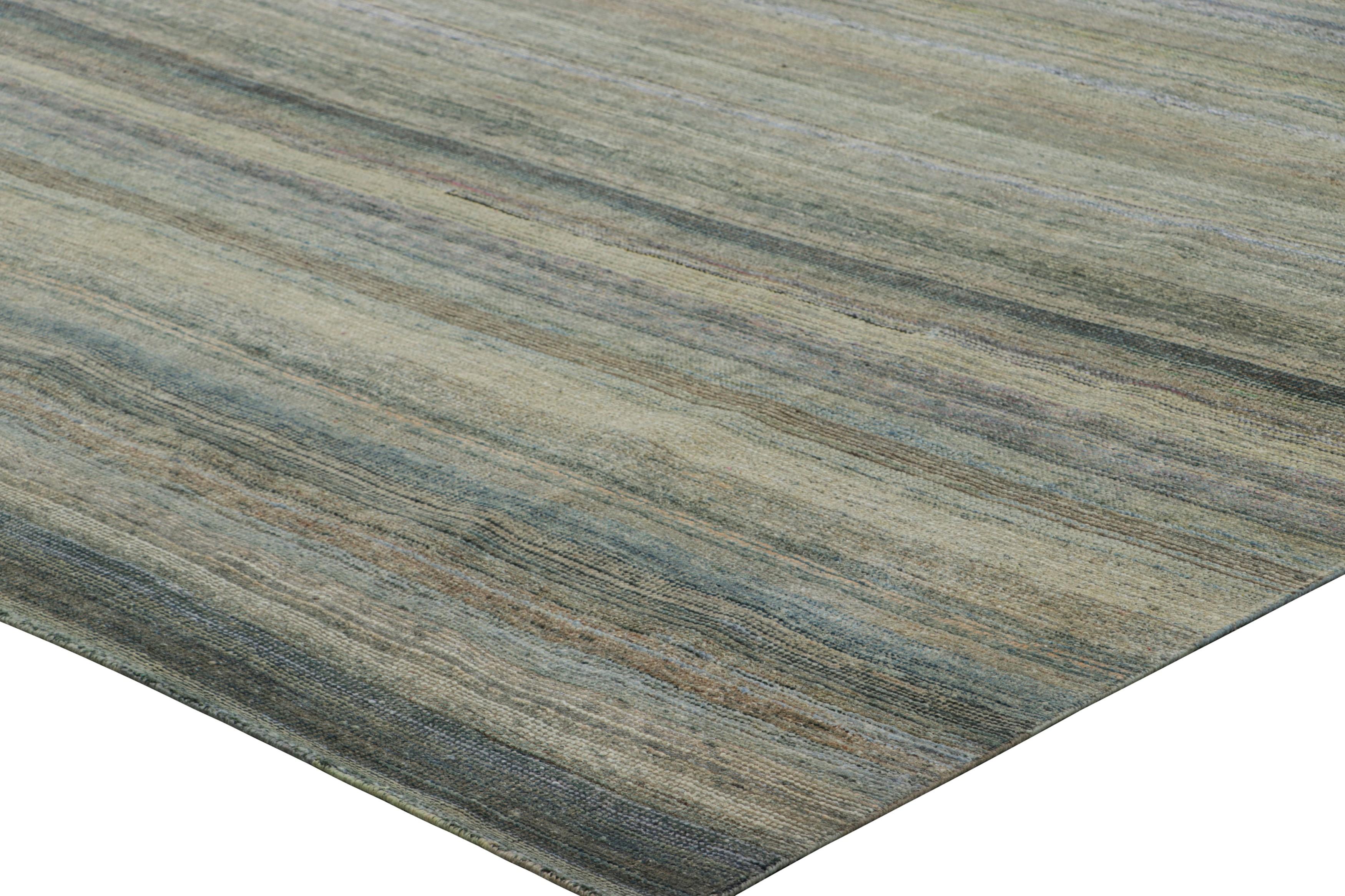 Tapis texturé de Rug & Kilim à rayures et à bandes bleues, beiges et grises Neuf - En vente à Long Island City, NY