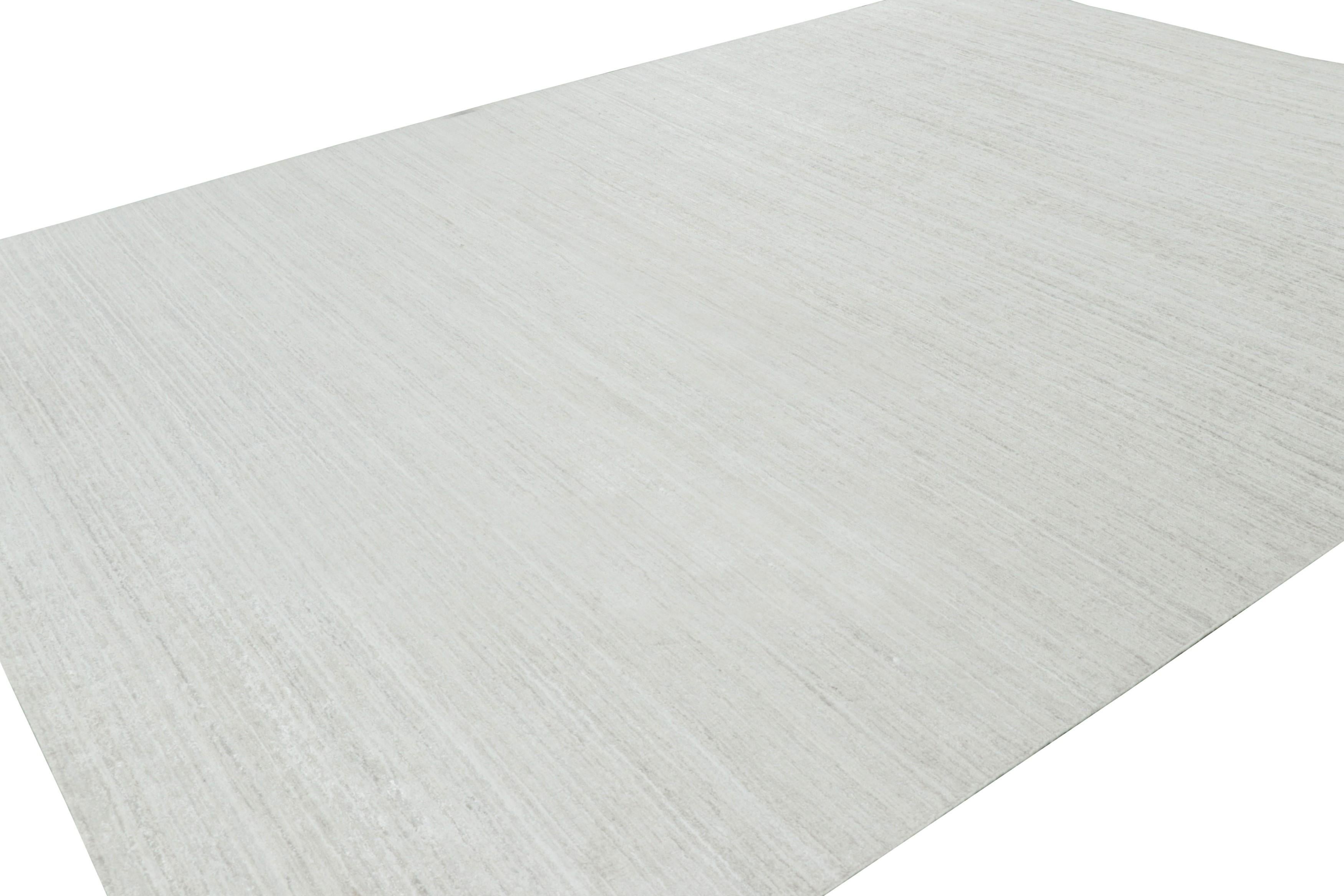 Indian Rug & Kilim’s Textural Rug In Bright Solid White Tones and Striae For Sale