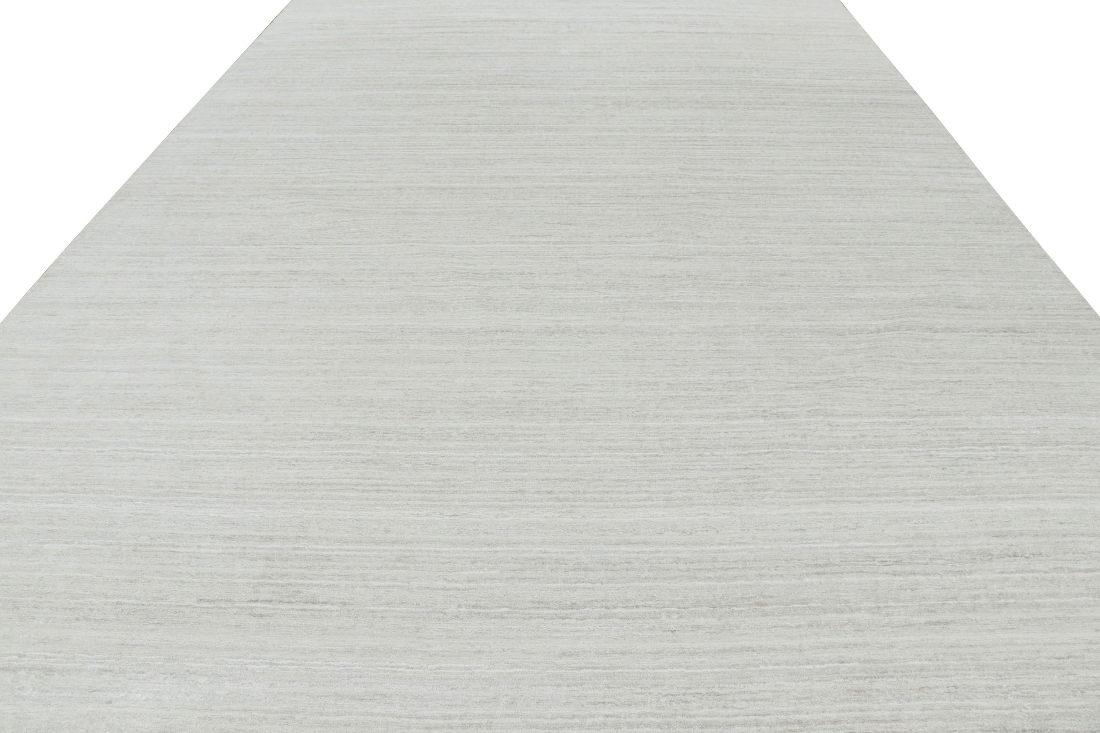 Hand-Knotted Rug & Kilim’s Textural Rug In Bright Solid White Tones and Striae For Sale