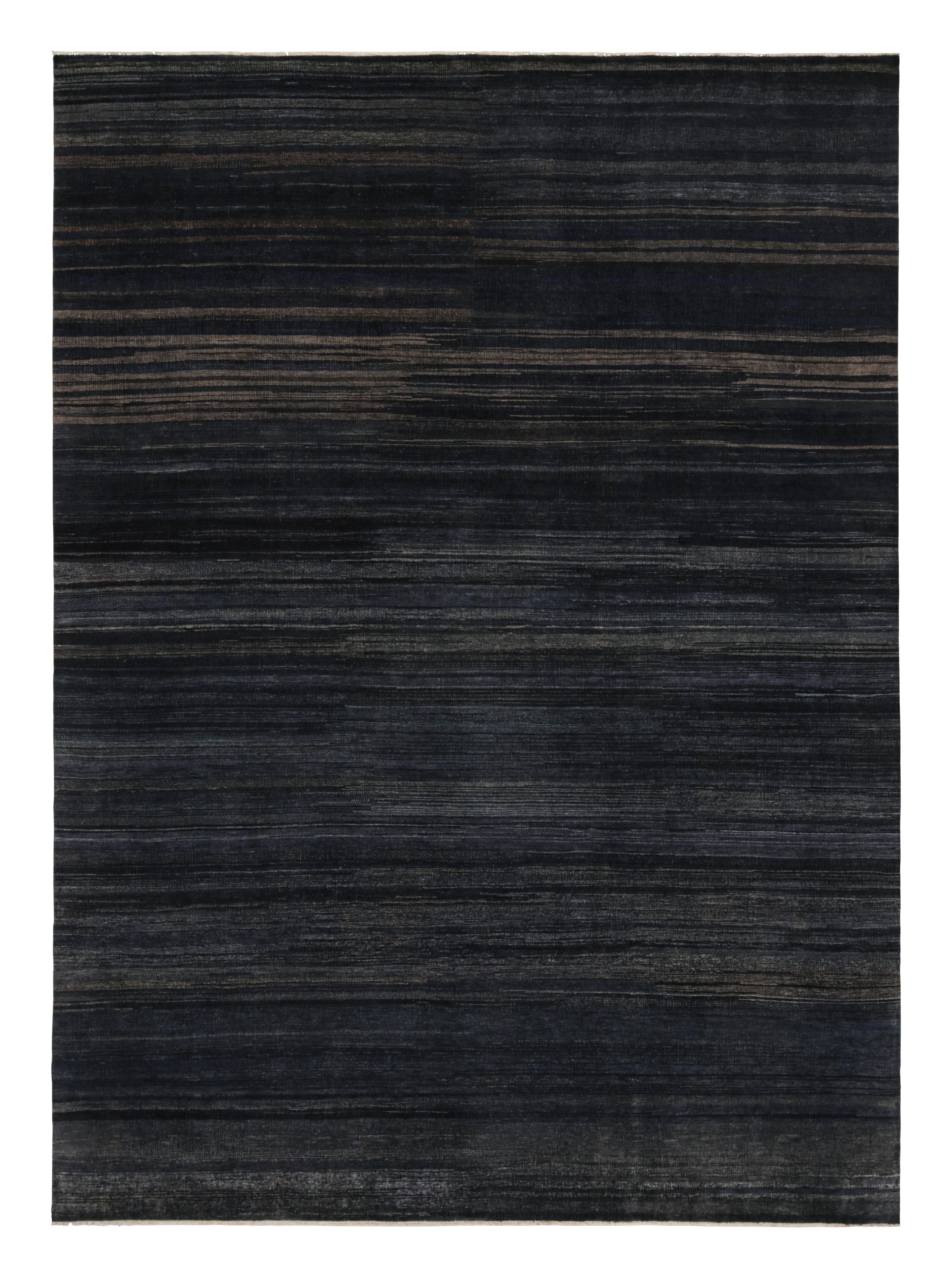 Rug & Kilim’s Textural Rug in Dark Blue Tones and Striae In New Condition For Sale In Long Island City, NY