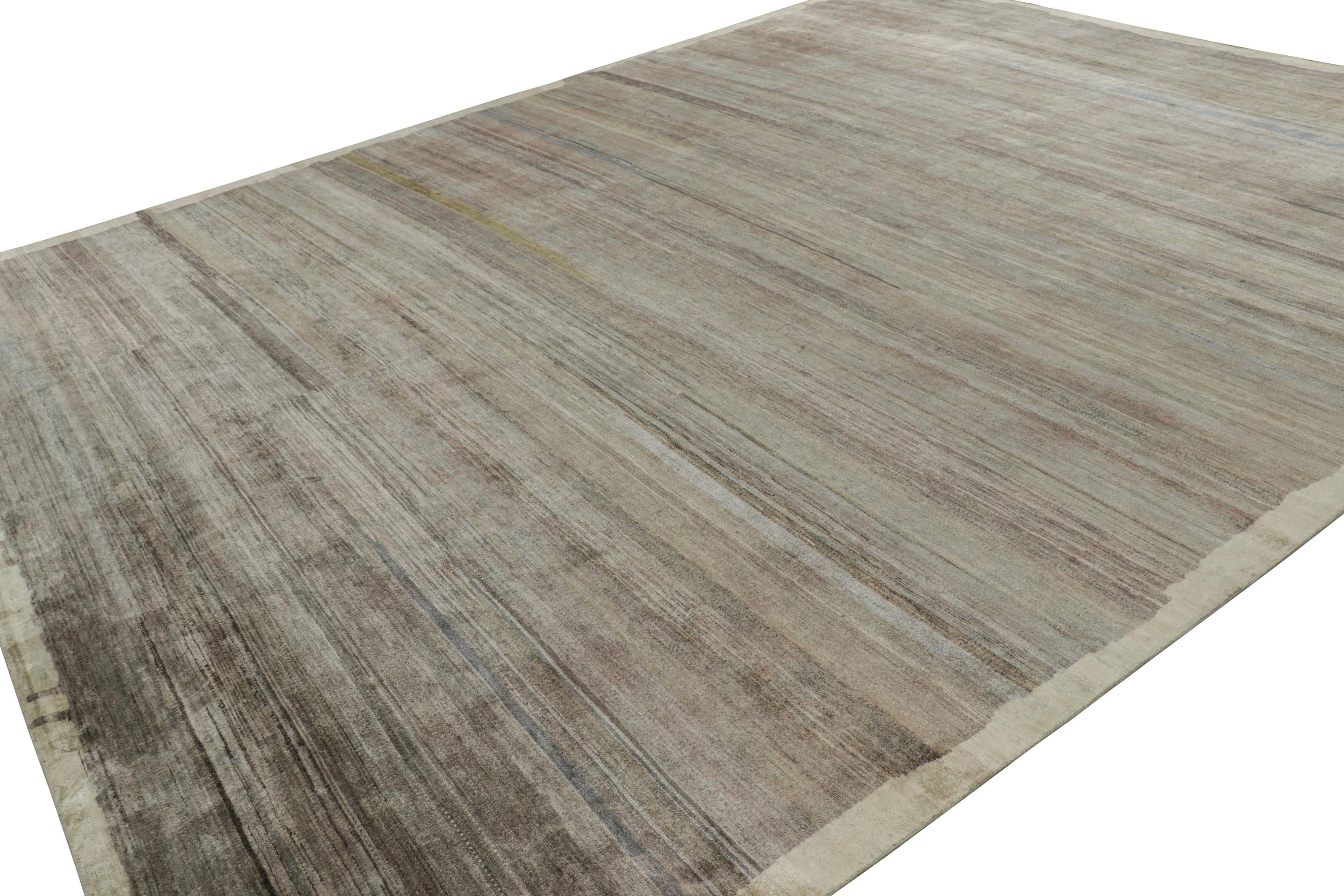 Modern Rug & Kilim’s Textural Rug In Green and Brown Stripes and Striae For Sale
