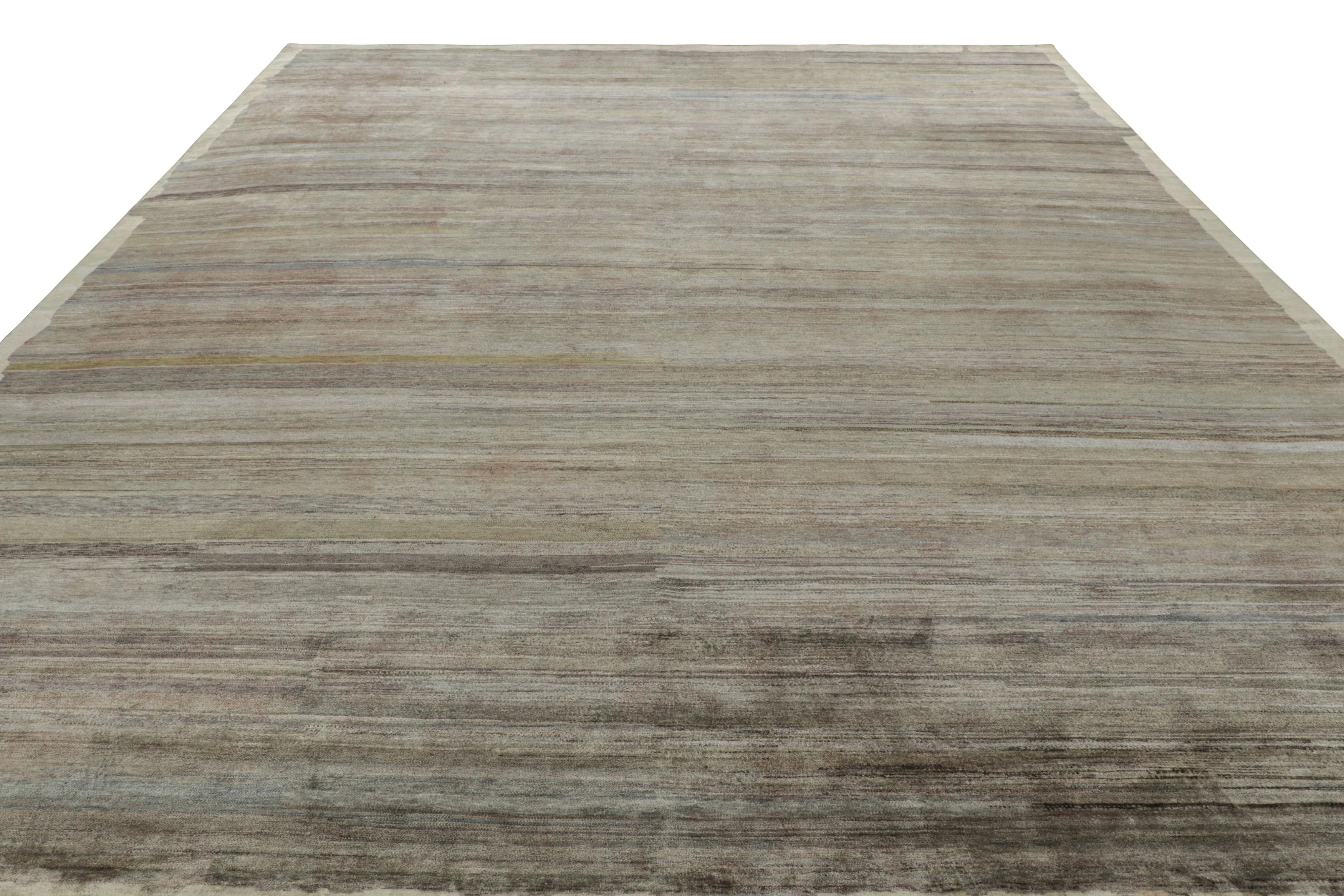 Indian Rug & Kilim’s Textural Rug In Green and Brown Stripes and Striae For Sale