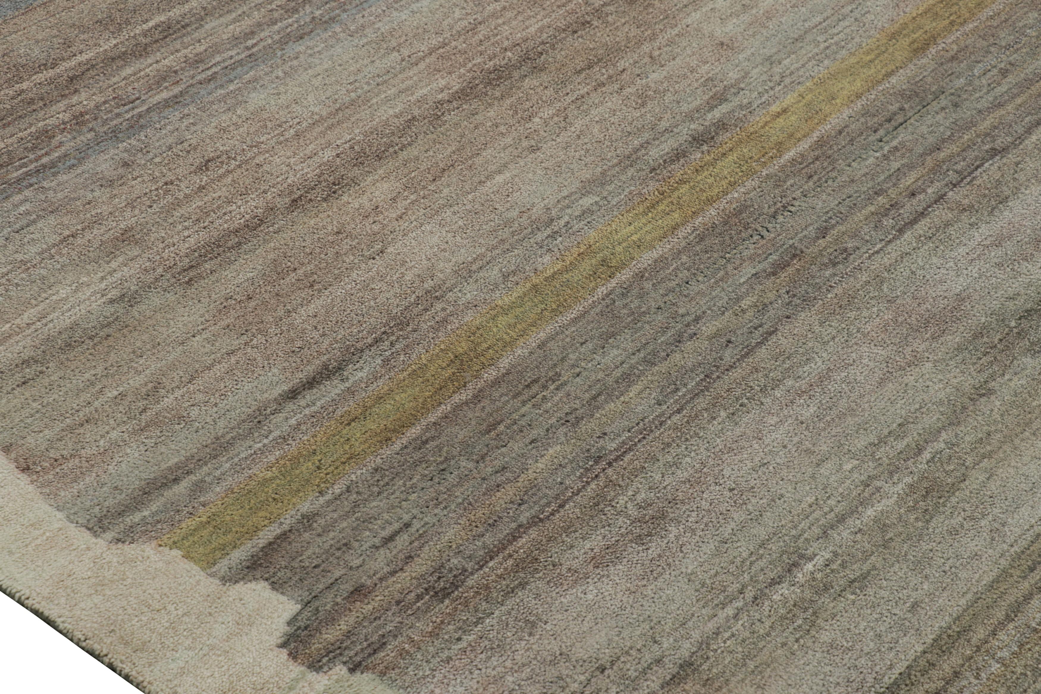 Rug & Kilim’s Textural Rug In Green and Brown Stripes and Striae In New Condition For Sale In Long Island City, NY