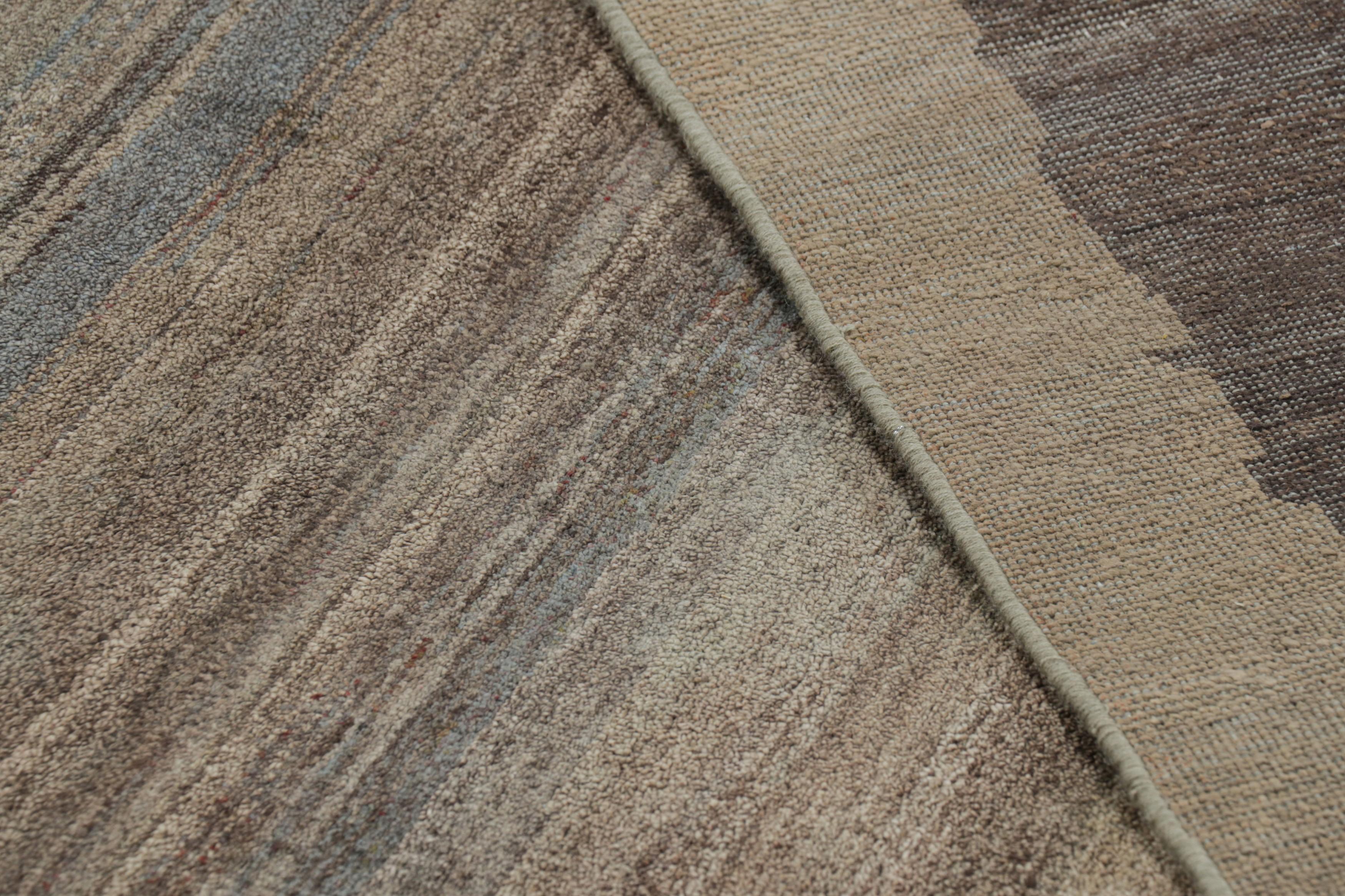 Wool Rug & Kilim’s Textural Rug In Green and Brown Stripes and Striae For Sale