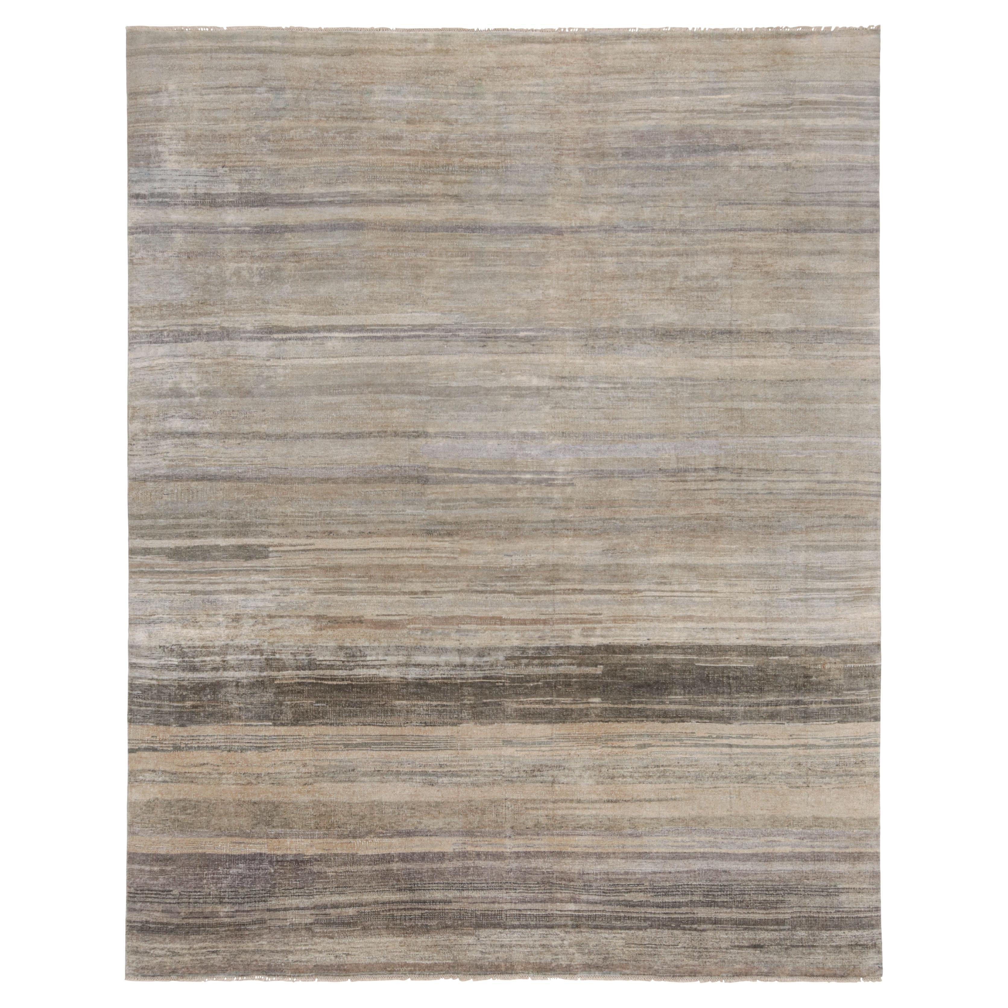 Modern Rug & Kilim’s Textural Rug in Greige Tones and Striae For Sale