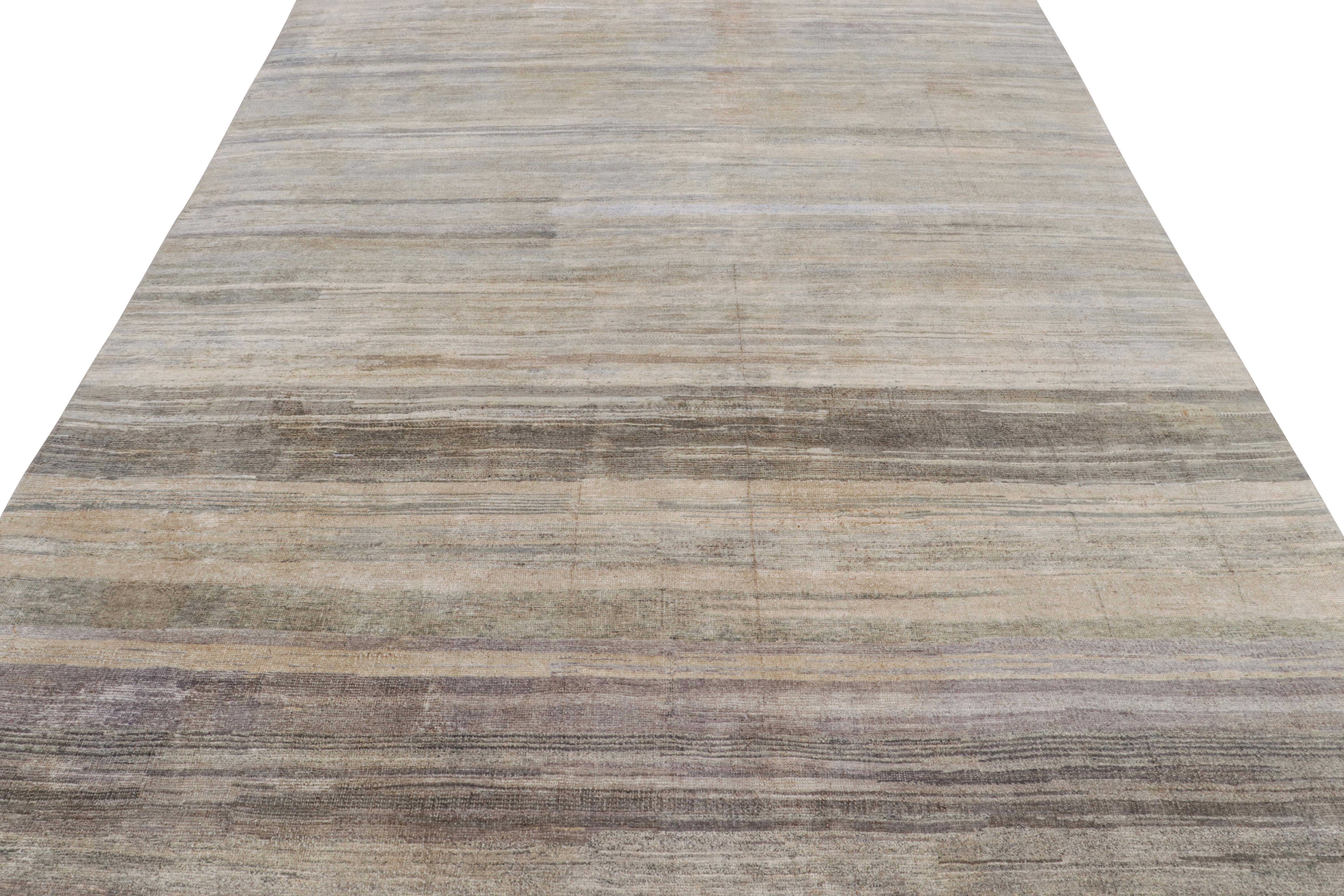 Rug & Kilim's Strukturteppich in Greige-Tönen und Streifen (Handgeknüpft) im Angebot