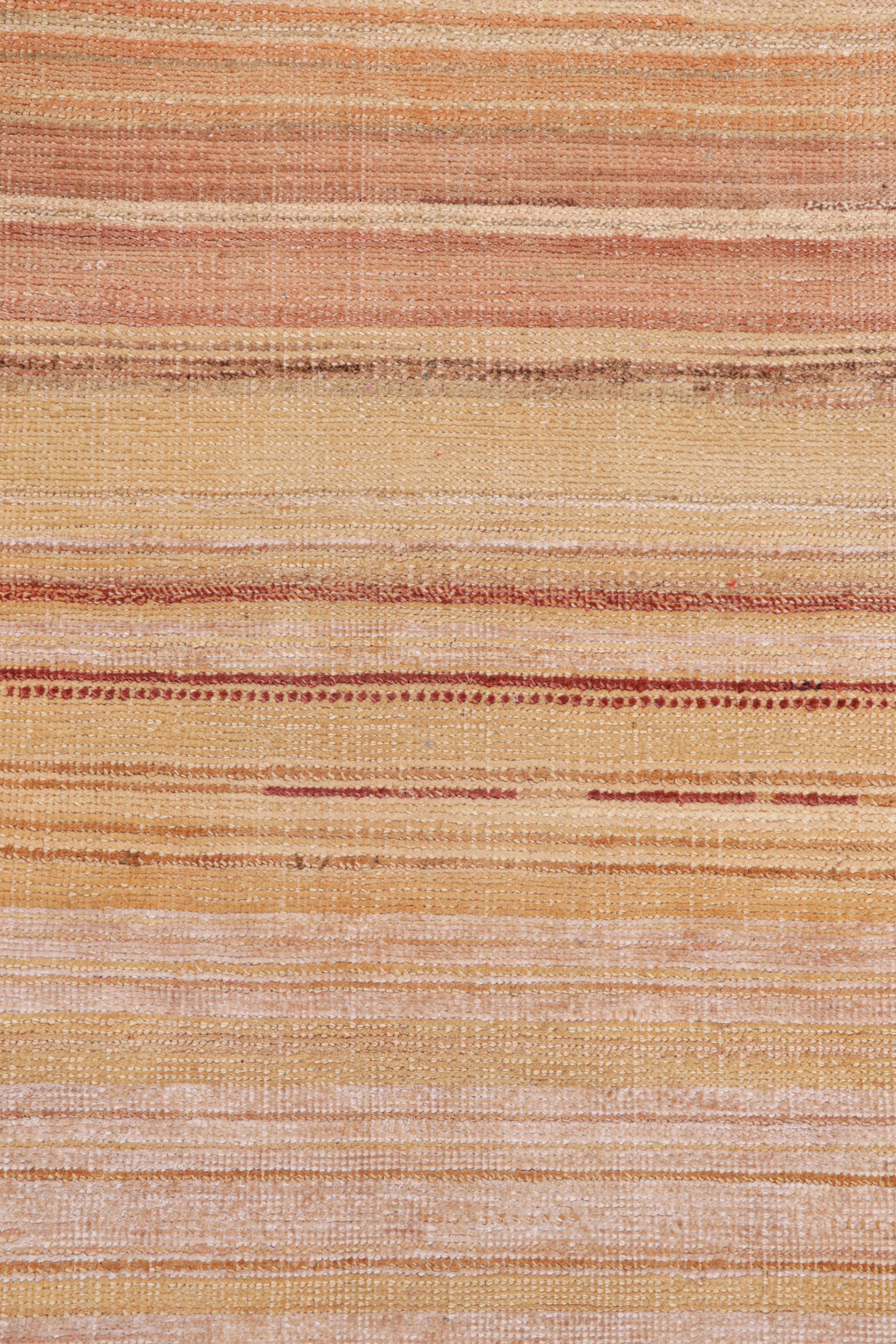 Modern Rug & Kilim’s Textural Rug in Peach Tones and Polychrome Striae For Sale