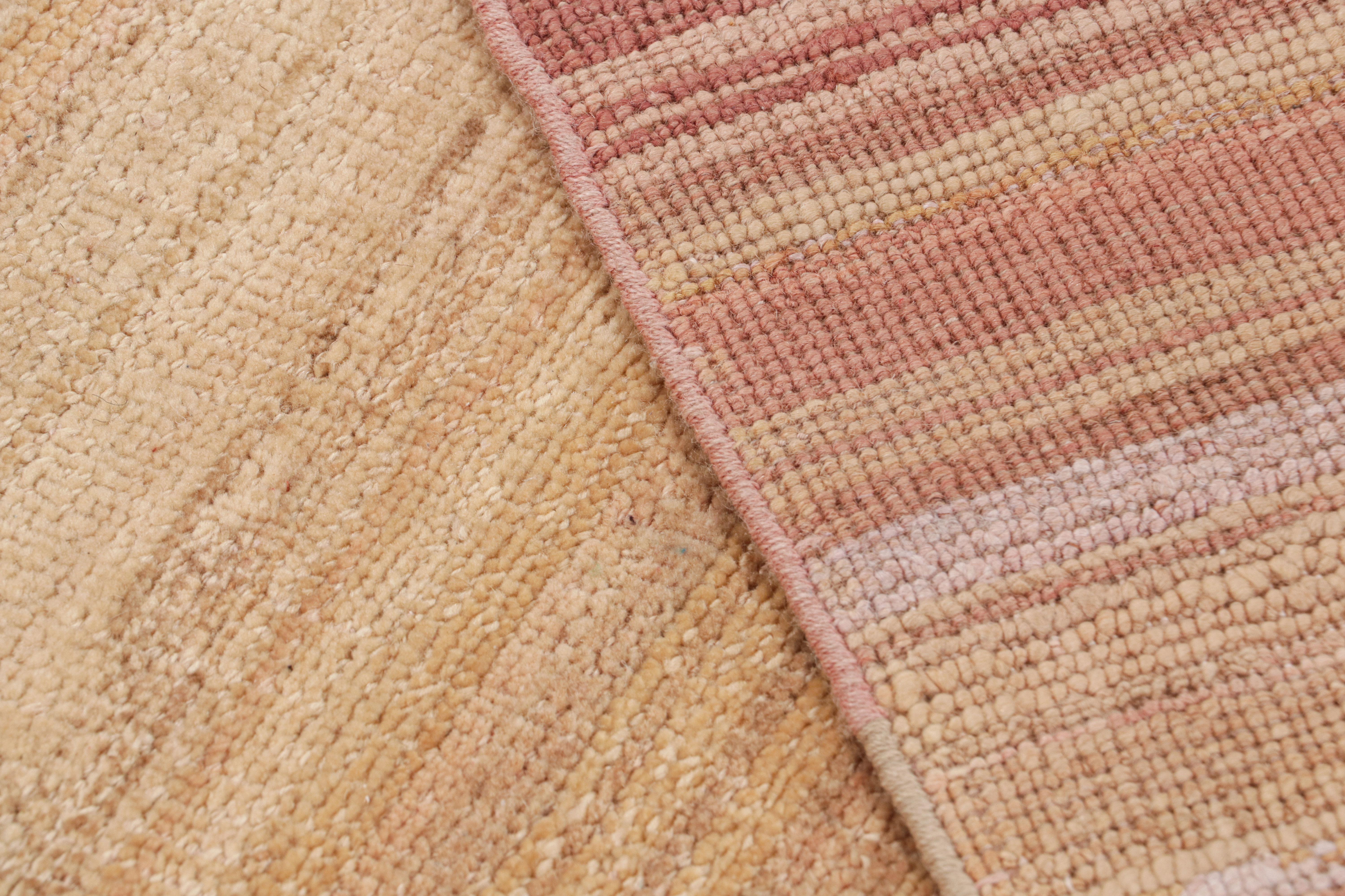 Wool Rug & Kilim’s Textural Rug in Peach Tones and Polychrome Striae For Sale