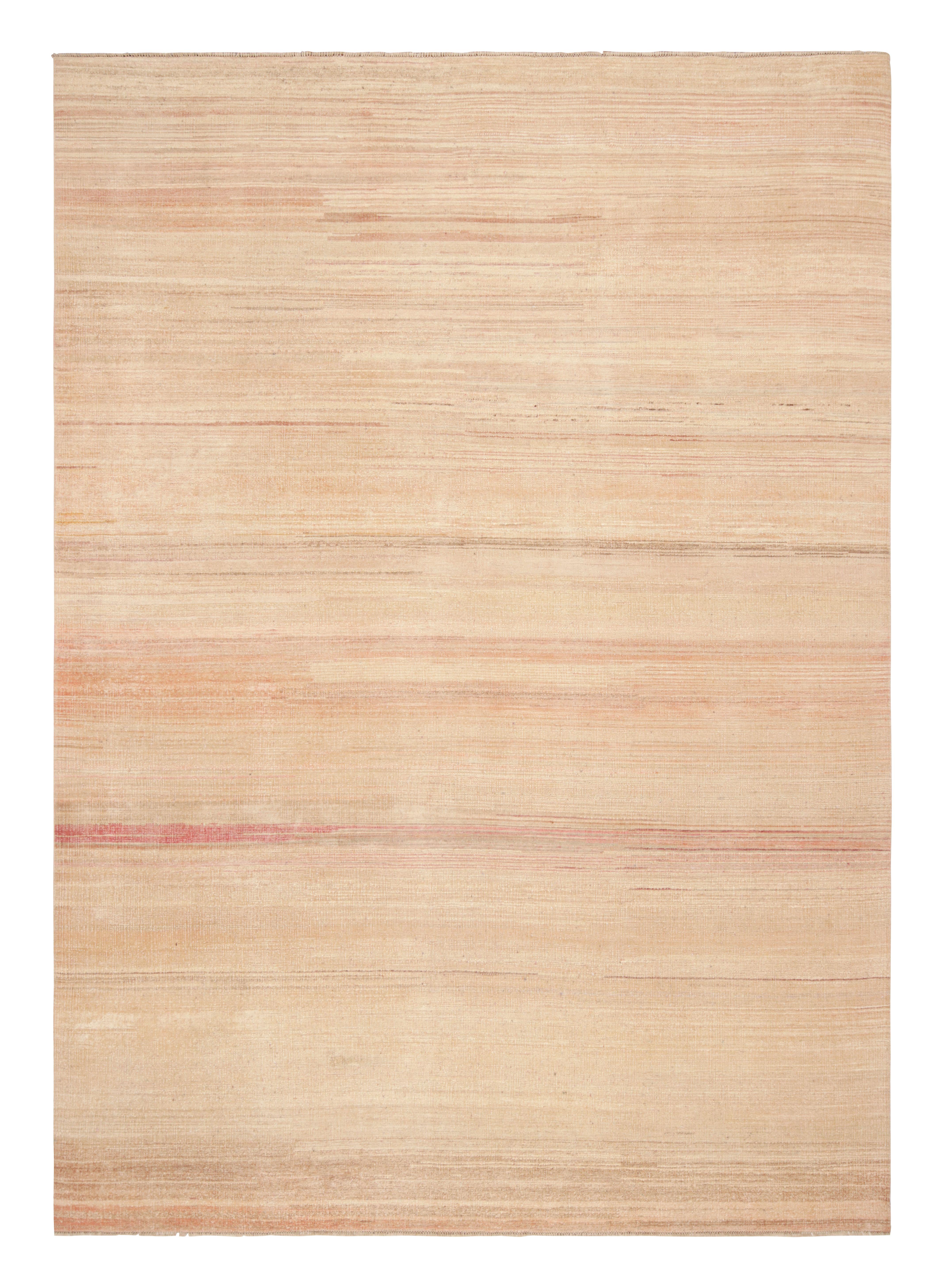 Wool Rug & Kilim’s Textural Rug in Peach Tones and Striae For Sale