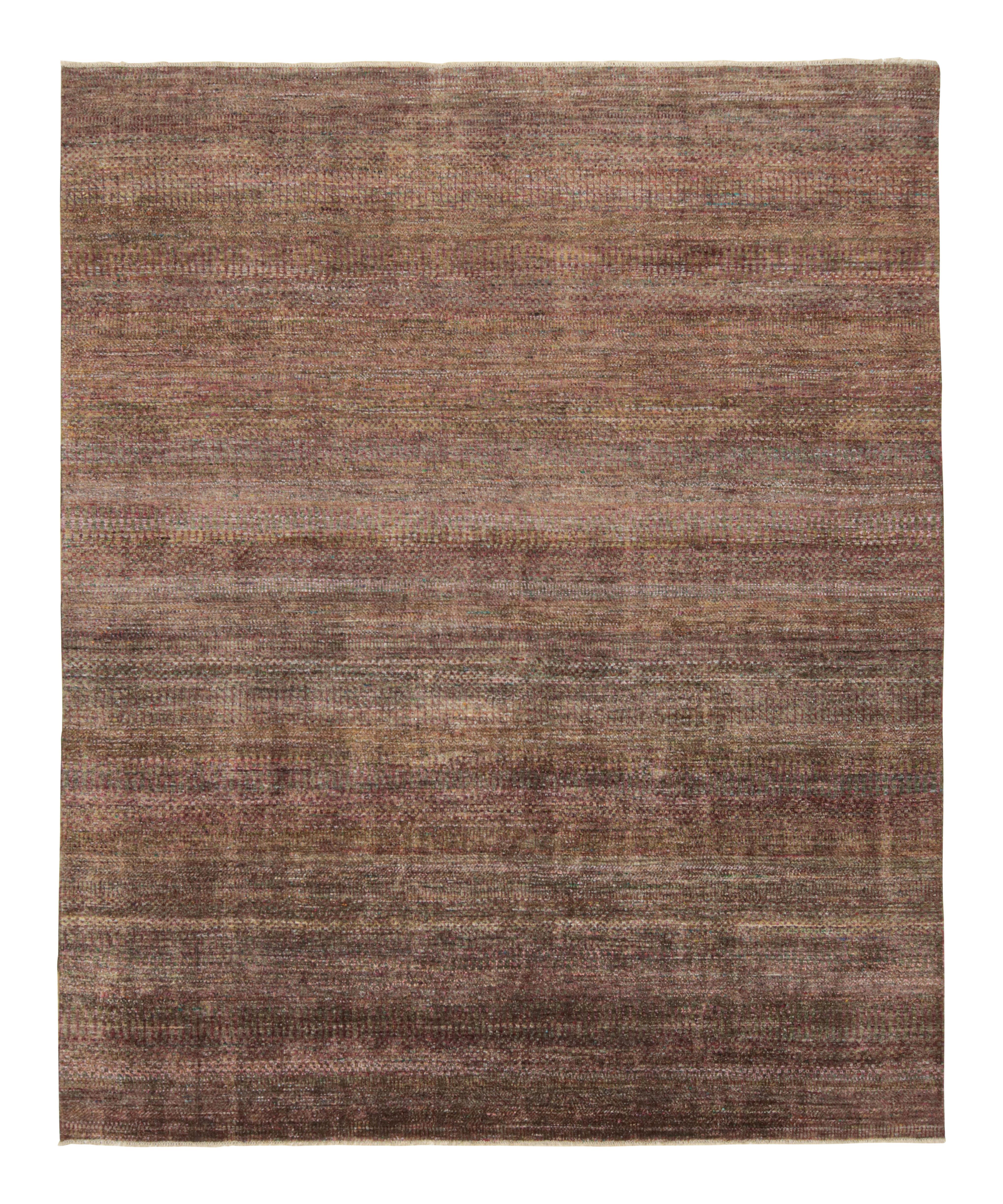 Modern Rug & Kilim’s Textural Rug in Purple Tones and Polychrome Striae For Sale