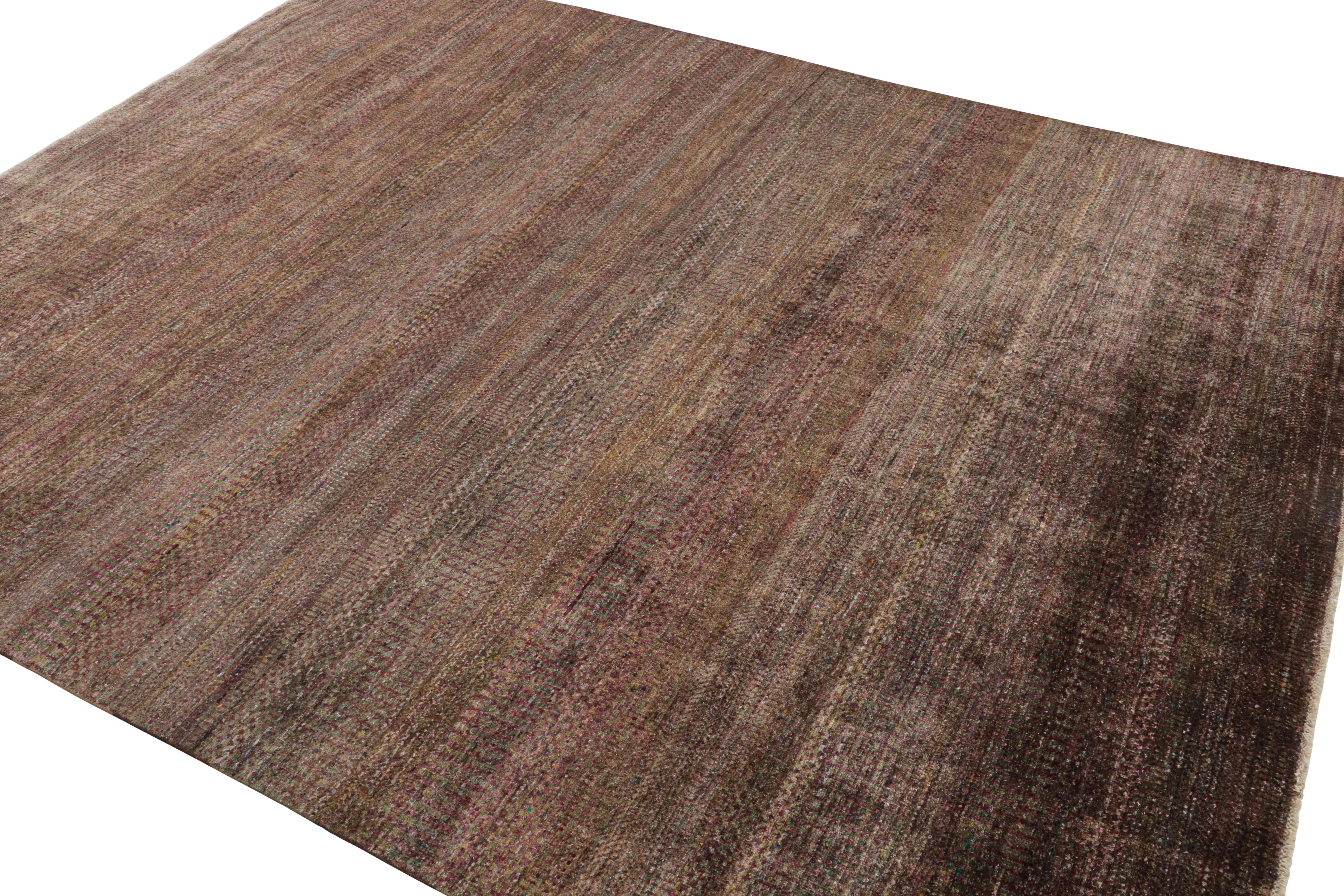 Indian Rug & Kilim’s Textural Rug in Purple Tones and Polychrome Striae For Sale