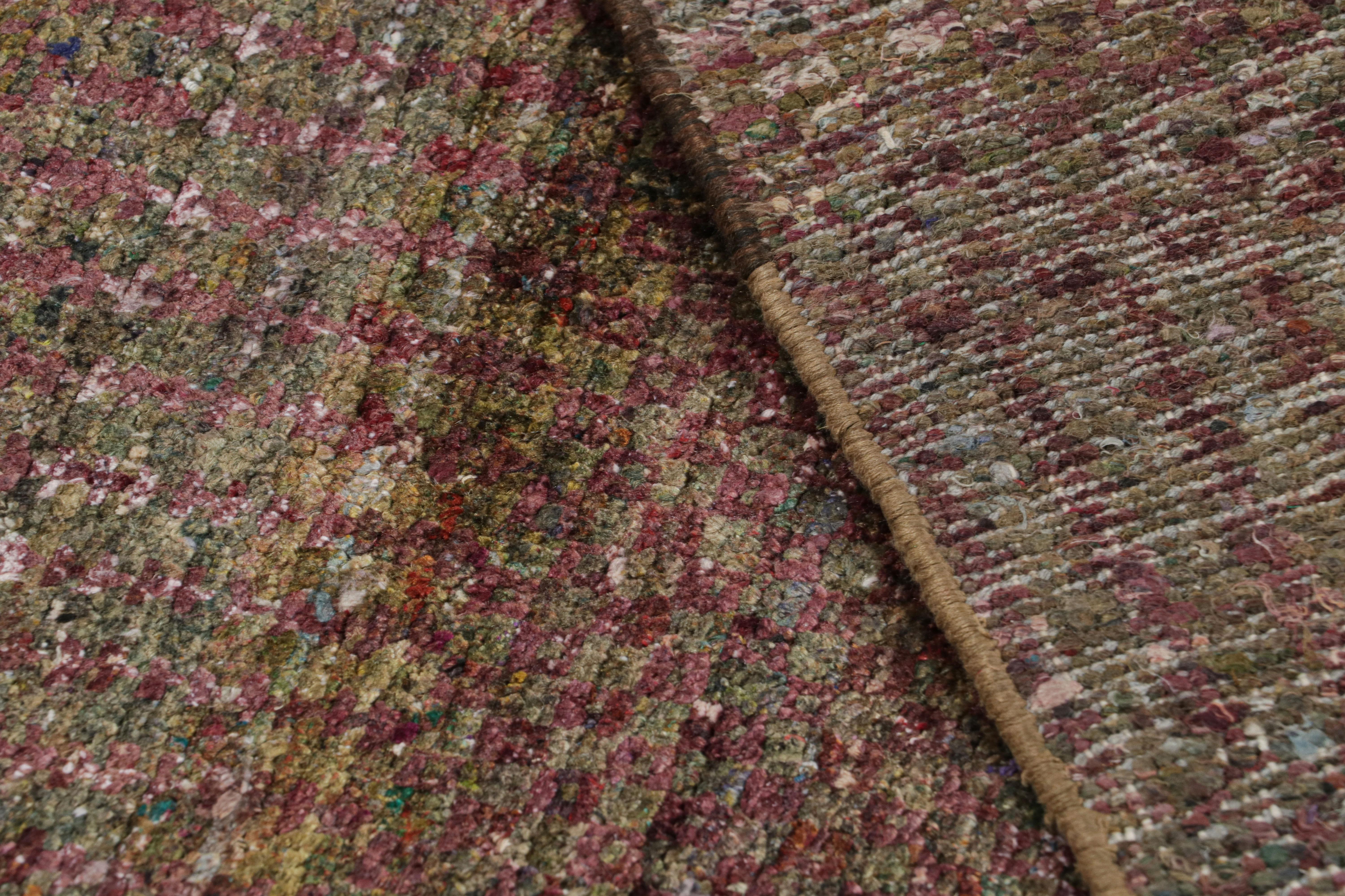Wool Rug & Kilim’s Textural Rug in Purple Tones and Polychrome Striae For Sale