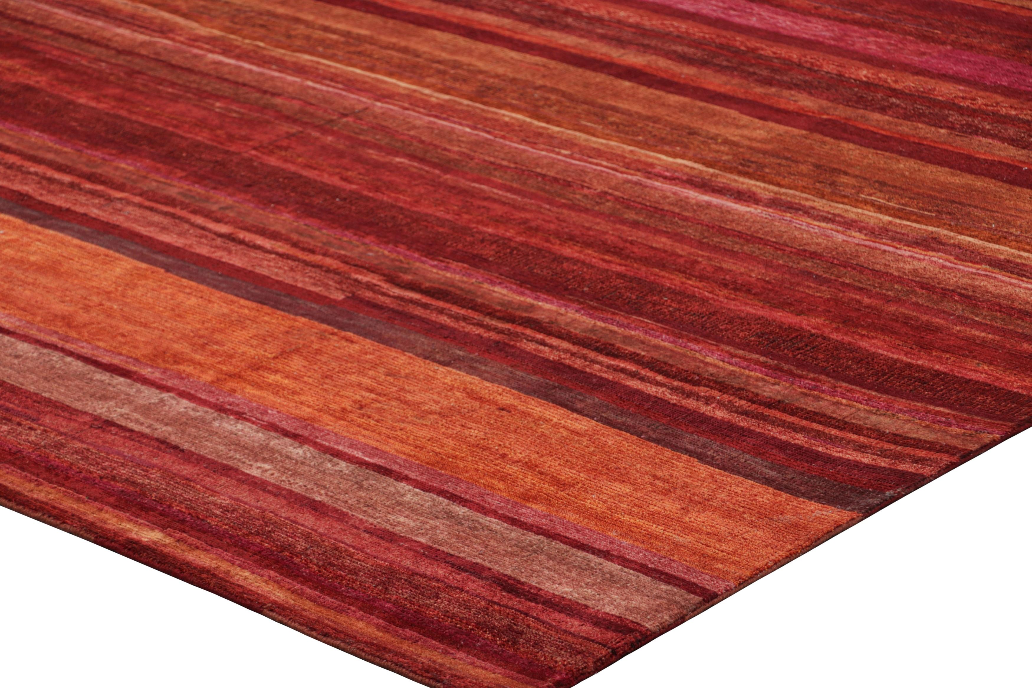 Rug & Kilim’s Textural Rug In Red, Pink and Orange Stripes and Striae In New Condition For Sale In Long Island City, NY