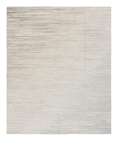 Rug & Kilim’s Textural Rug in White and Cream-Gray Abstract High-Low Stripes