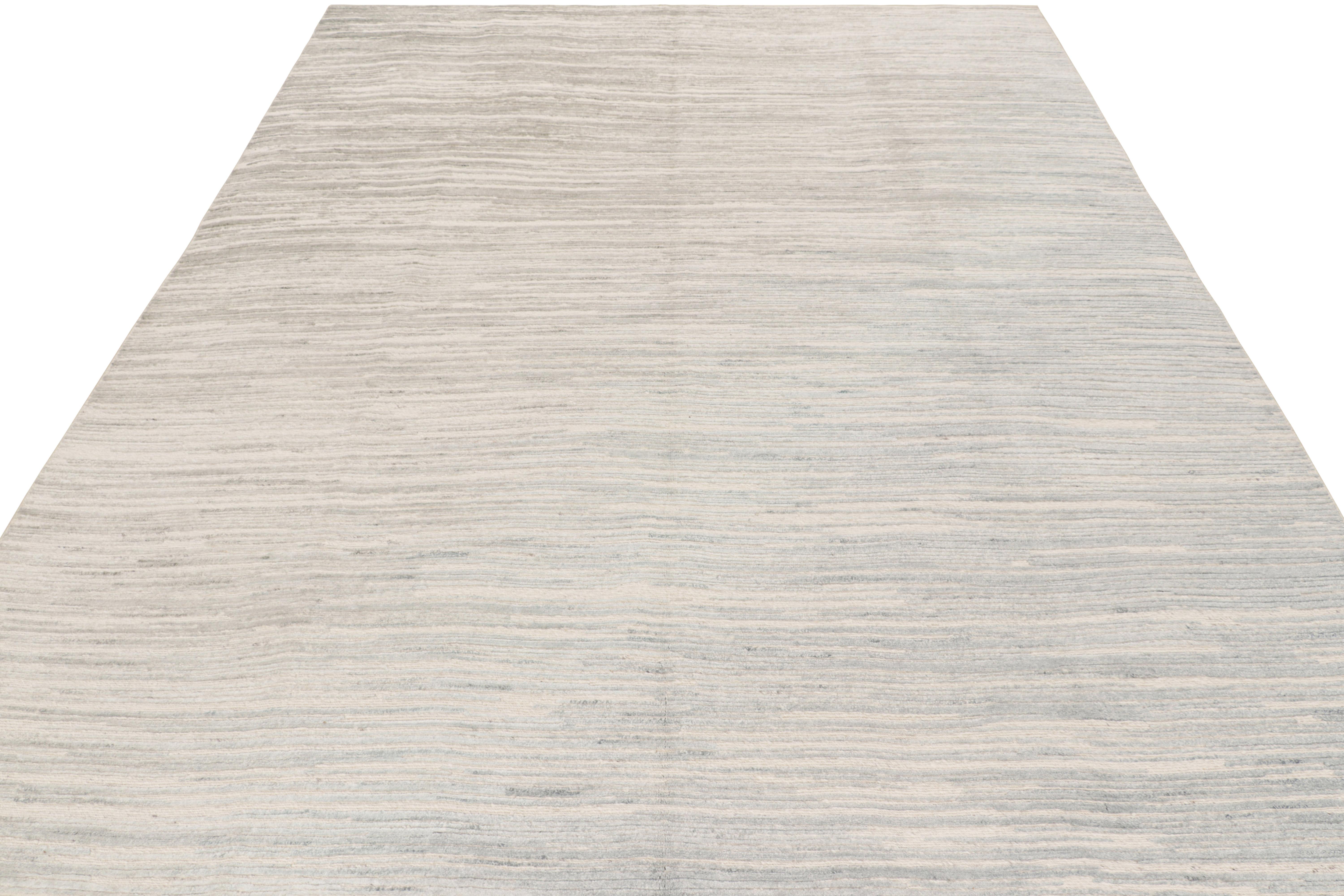 Hand-Woven Rug & Kilim’s Textural Rug in White and Cream-Gray Abstract High-Low Stripes For Sale