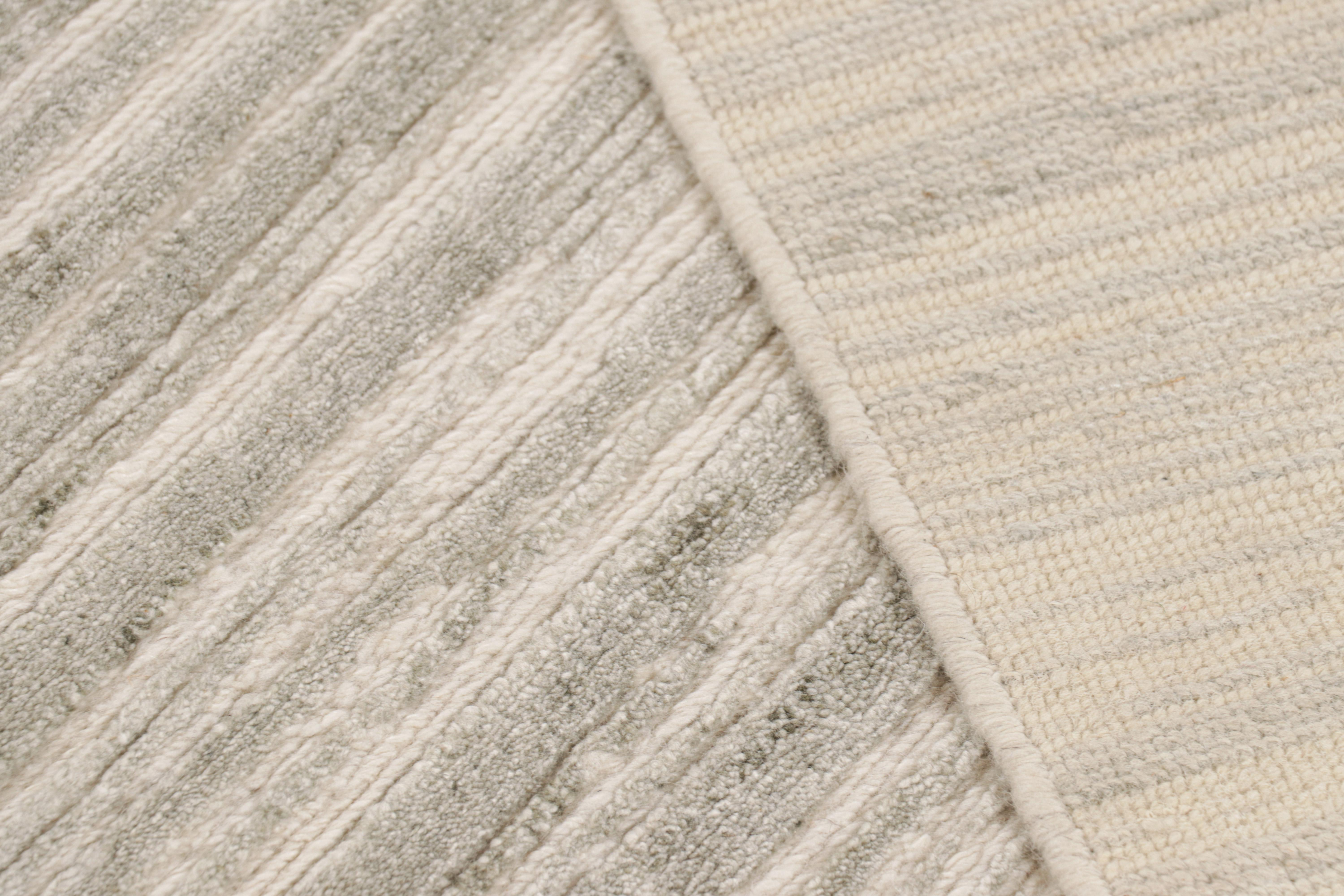 Wool Rug & Kilim’s Textural Rug in White and Cream-Gray Abstract High-Low Stripes For Sale