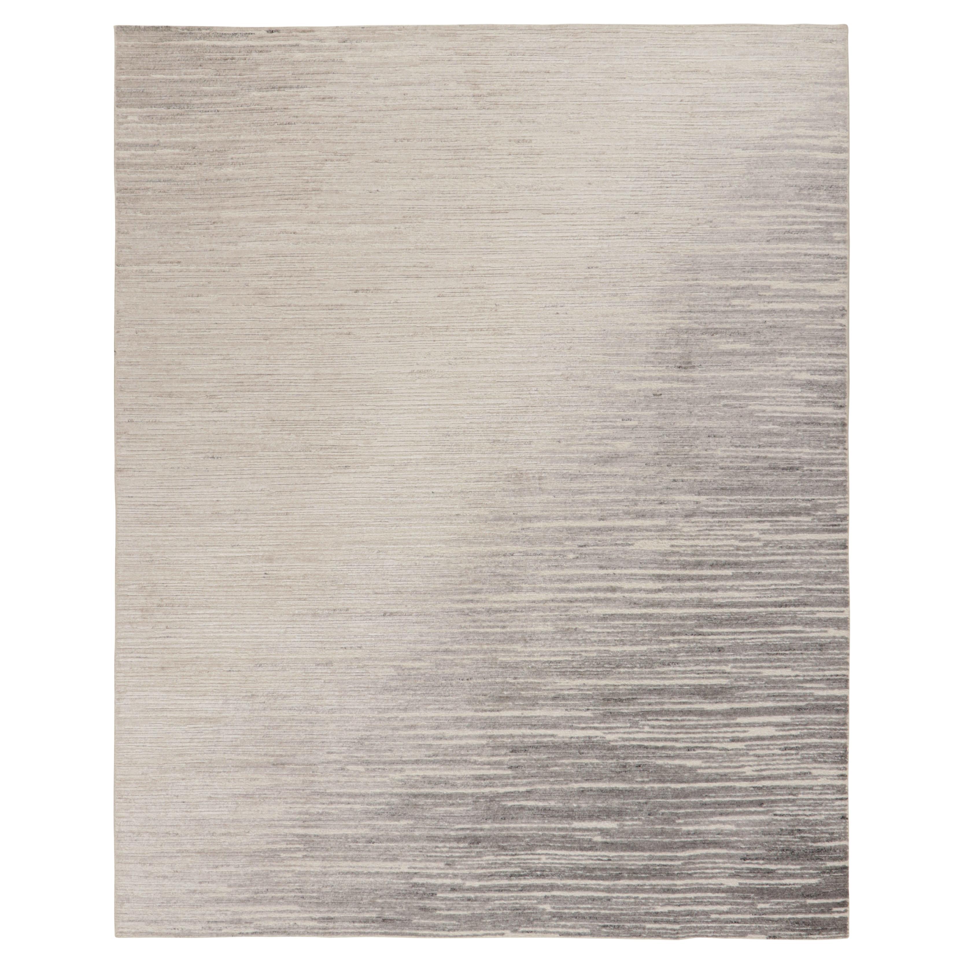 Rug & Kilim’s Textural Rug in White and Gray Abstract High-Low Stripes For Sale