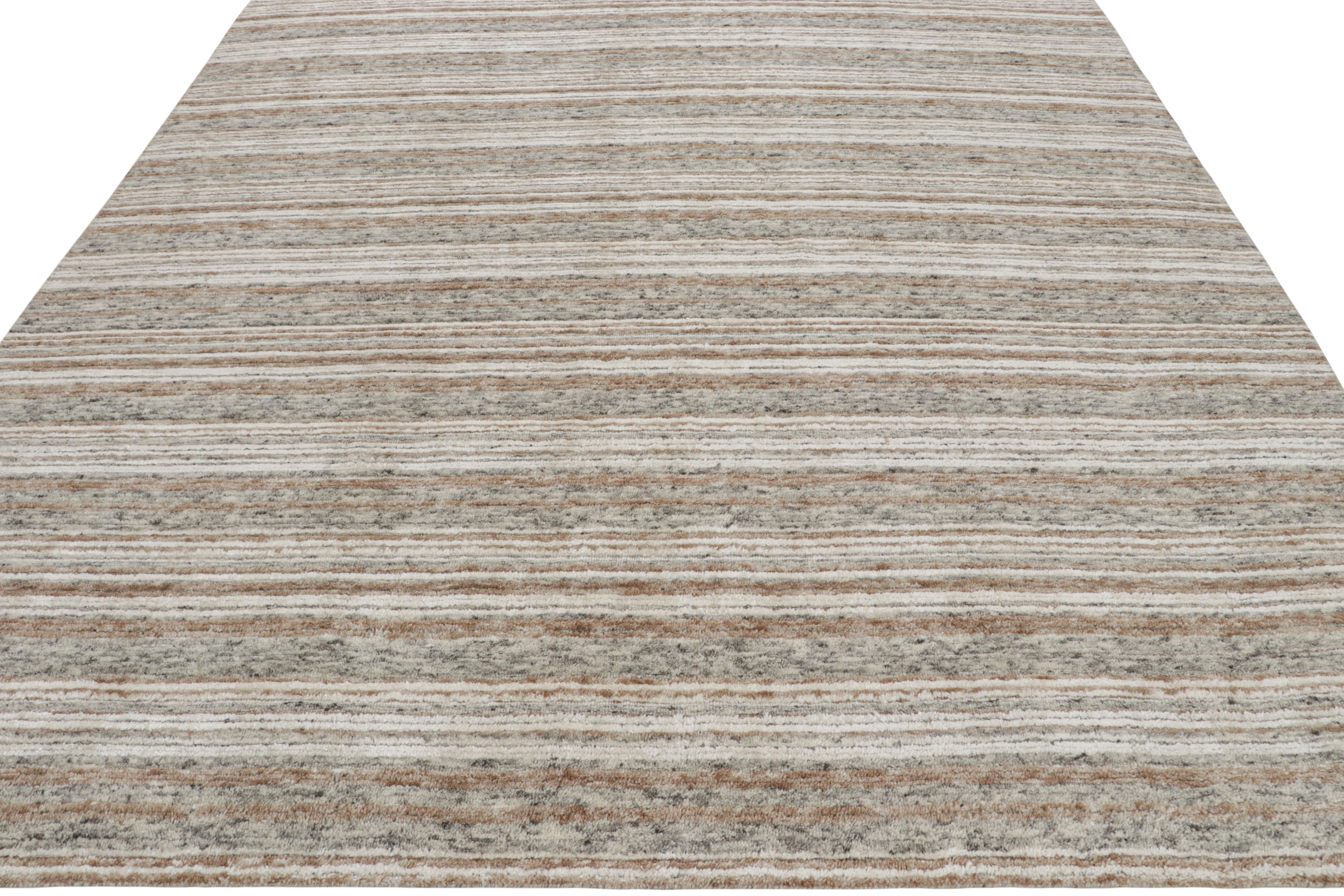 Modern Rug & Kilim’s Textural Rug with Beige-Brown and Gray Stripes “Light on Loom” For Sale