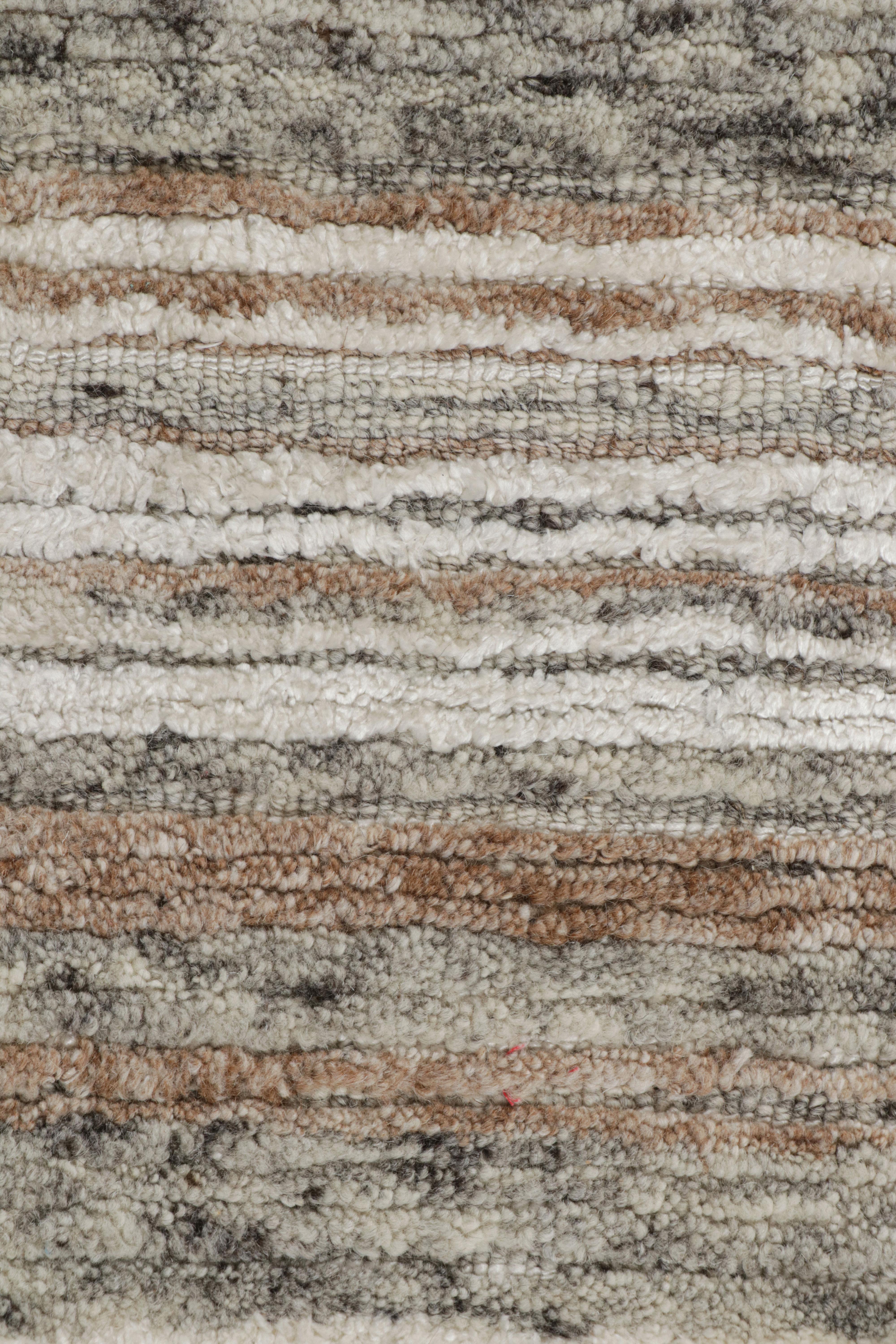 Hand-Woven Rug & Kilim’s Textural Rug with Beige-Brown and Gray Stripes “Light on Loom” For Sale