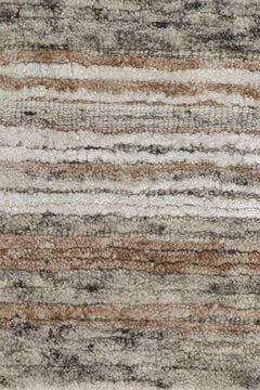 Rug & Kilim’s Textural Rug with Beige-Brown and Gray Stripes “Light on Loom”