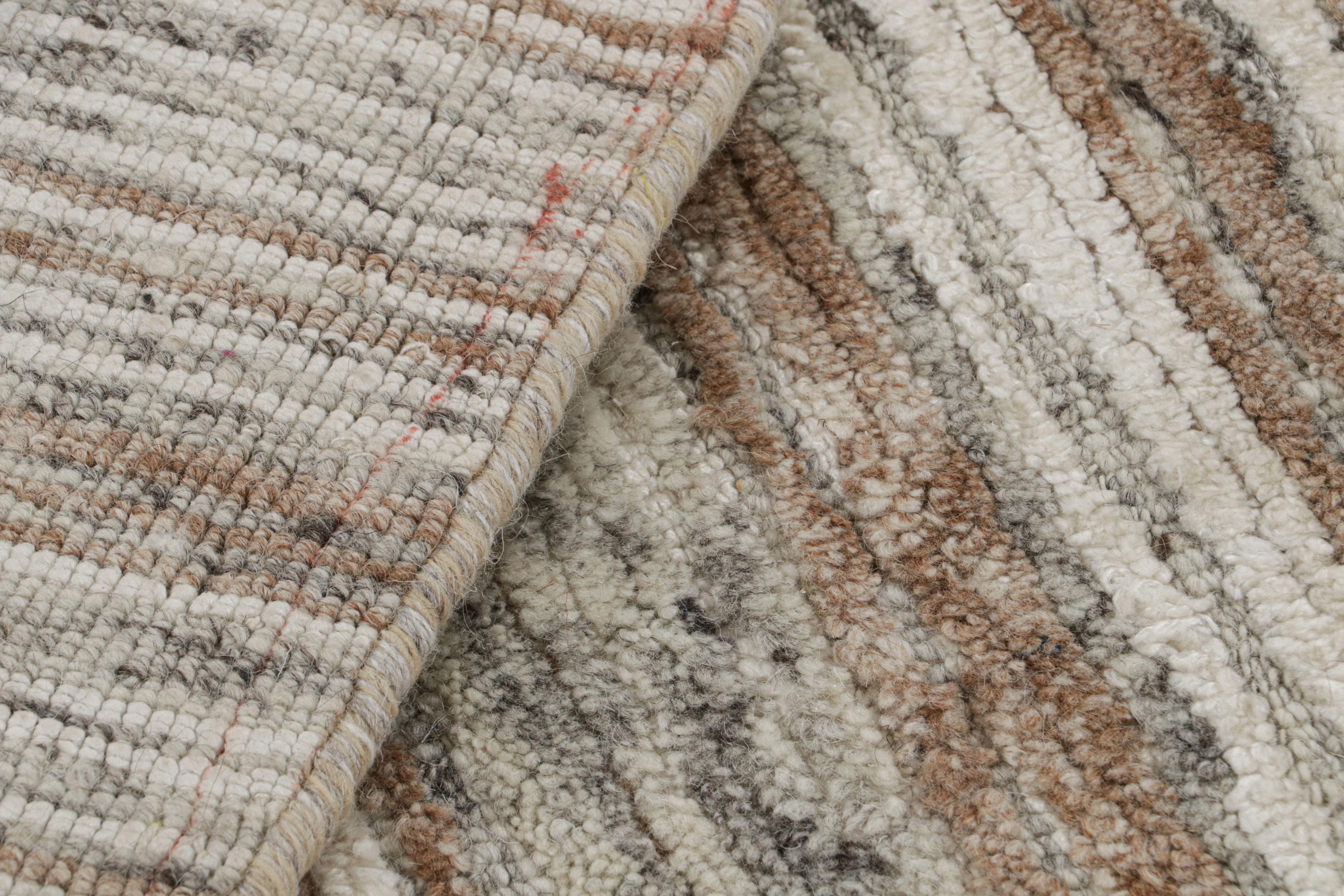 Rug & Kilim’s Textural Rug with Beige-Brown and Gray Stripes “Light on Loom” In New Condition For Sale In Long Island City, NY