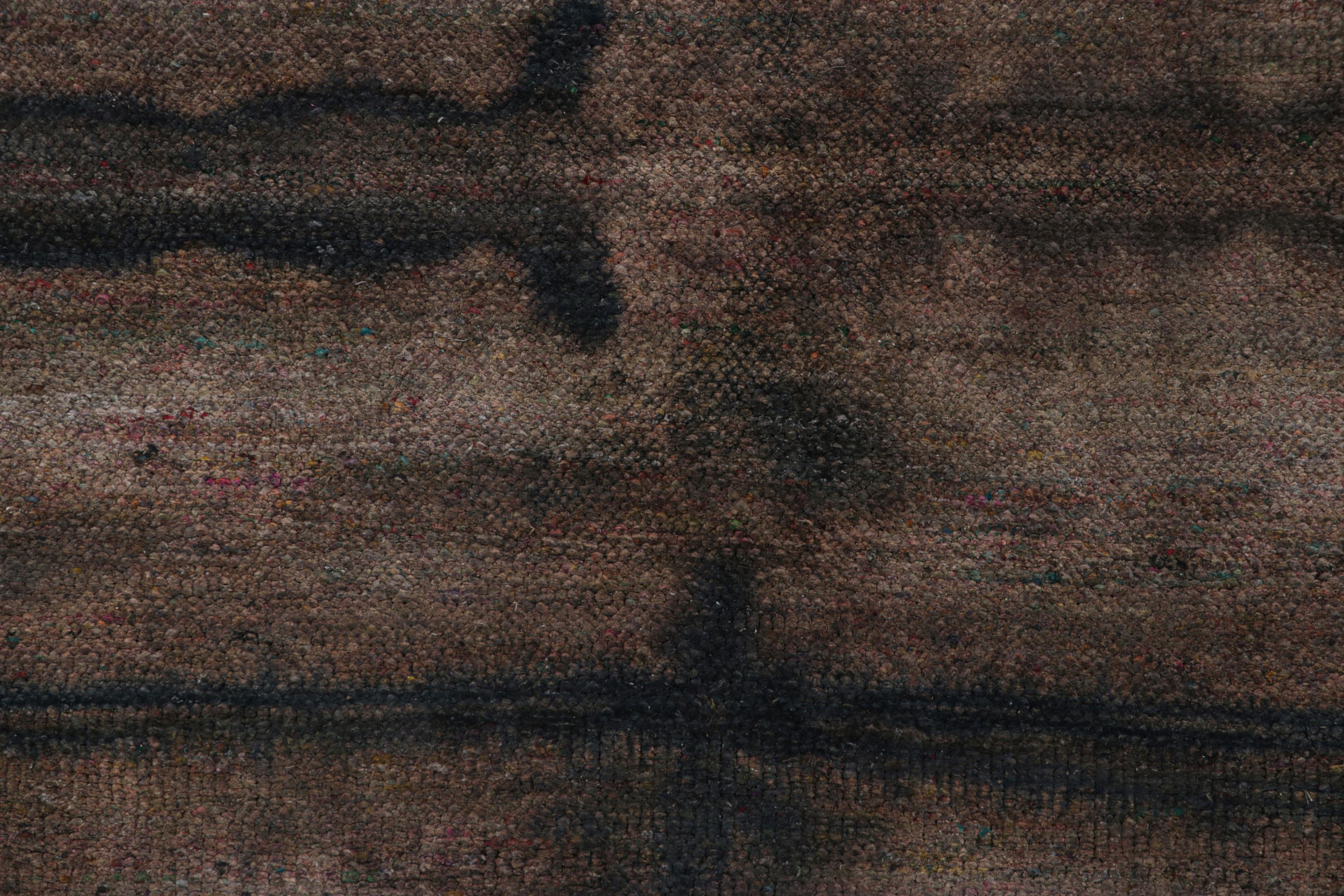 Moderno Rug & Kilim’s Textural Rug with Mauve, Beige-Brown and Black Stripes and Striae in vendita