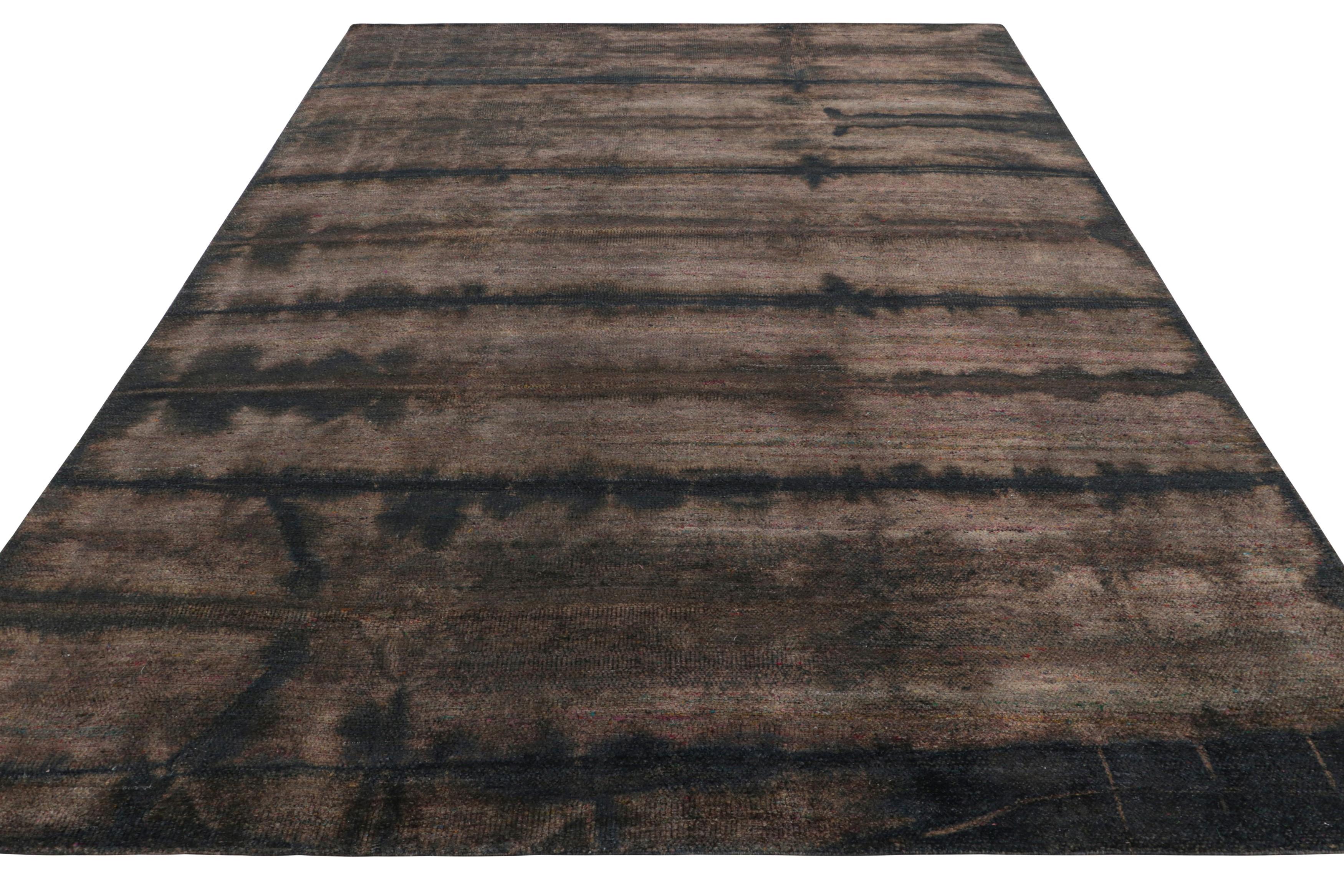 Annodato a mano Rug & Kilim’s Textural Rug with Mauve, Beige-Brown and Black Stripes and Striae in vendita