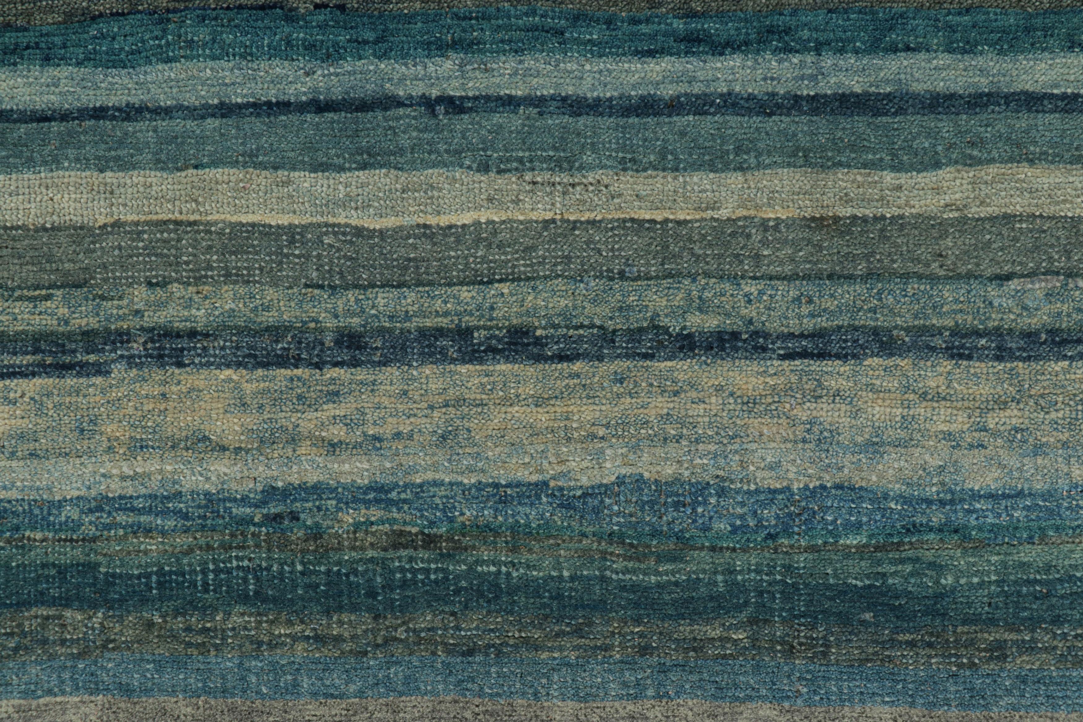 Rug & Kilim's Strukturteppich mit Streifen und Striae in Teal und Light Blue Tönen (Moderne) im Angebot