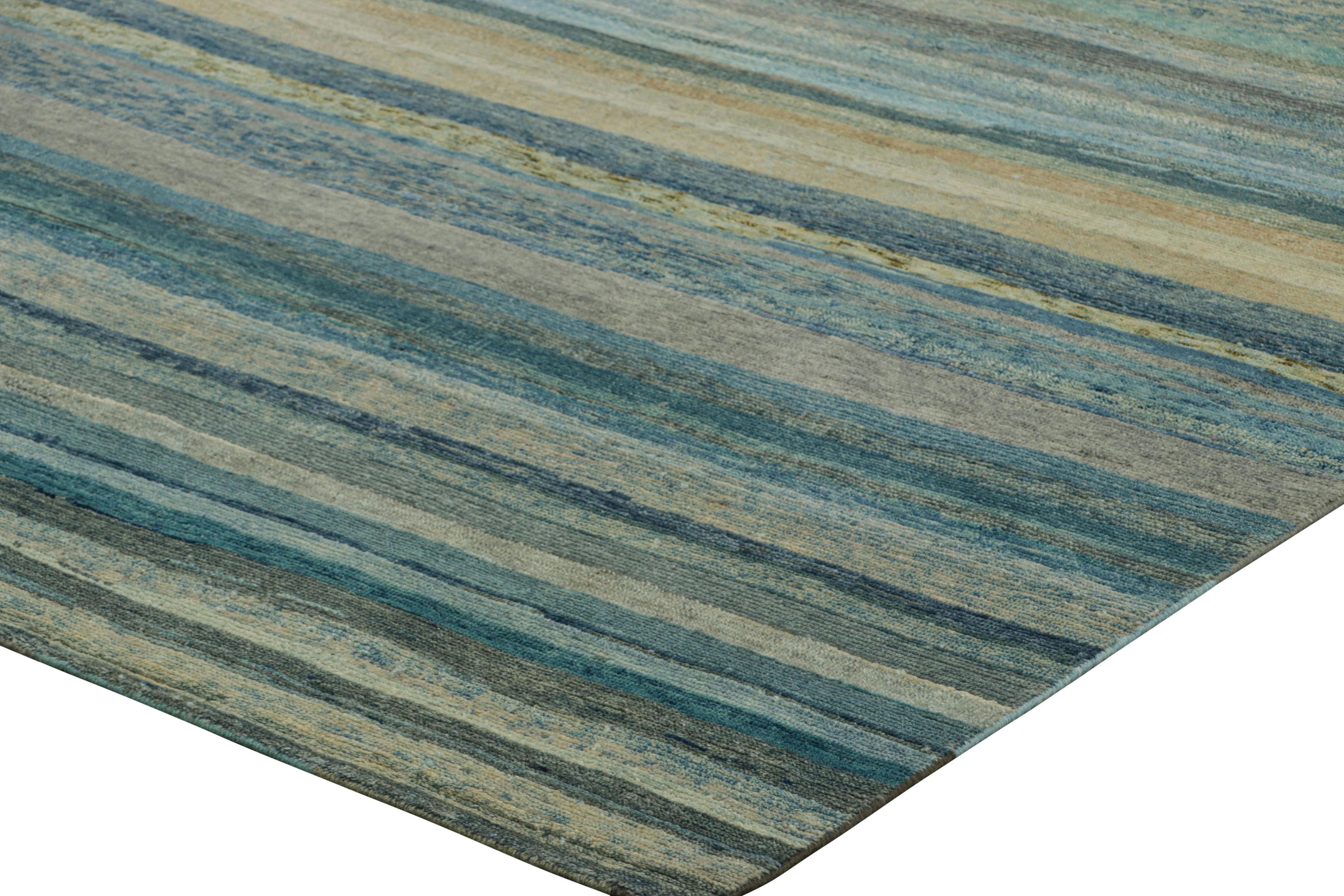 Rug & Kilim's Strukturteppich mit Streifen und Striae in Teal und Light Blue Tönen im Zustand „Neu“ im Angebot in Long Island City, NY