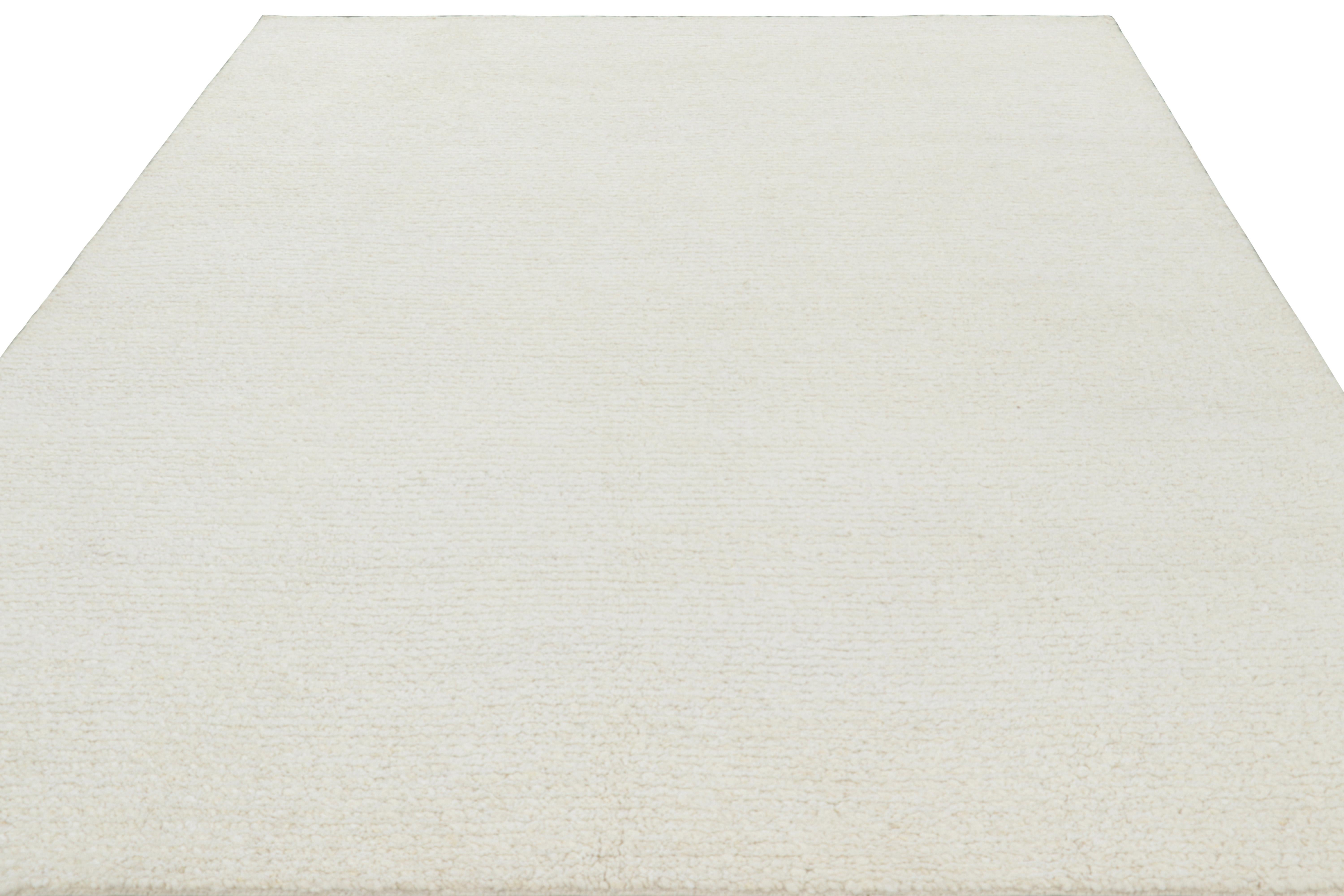 Indian Rug & Kilim’s Textured Rug with Monochrome White Striae For Sale