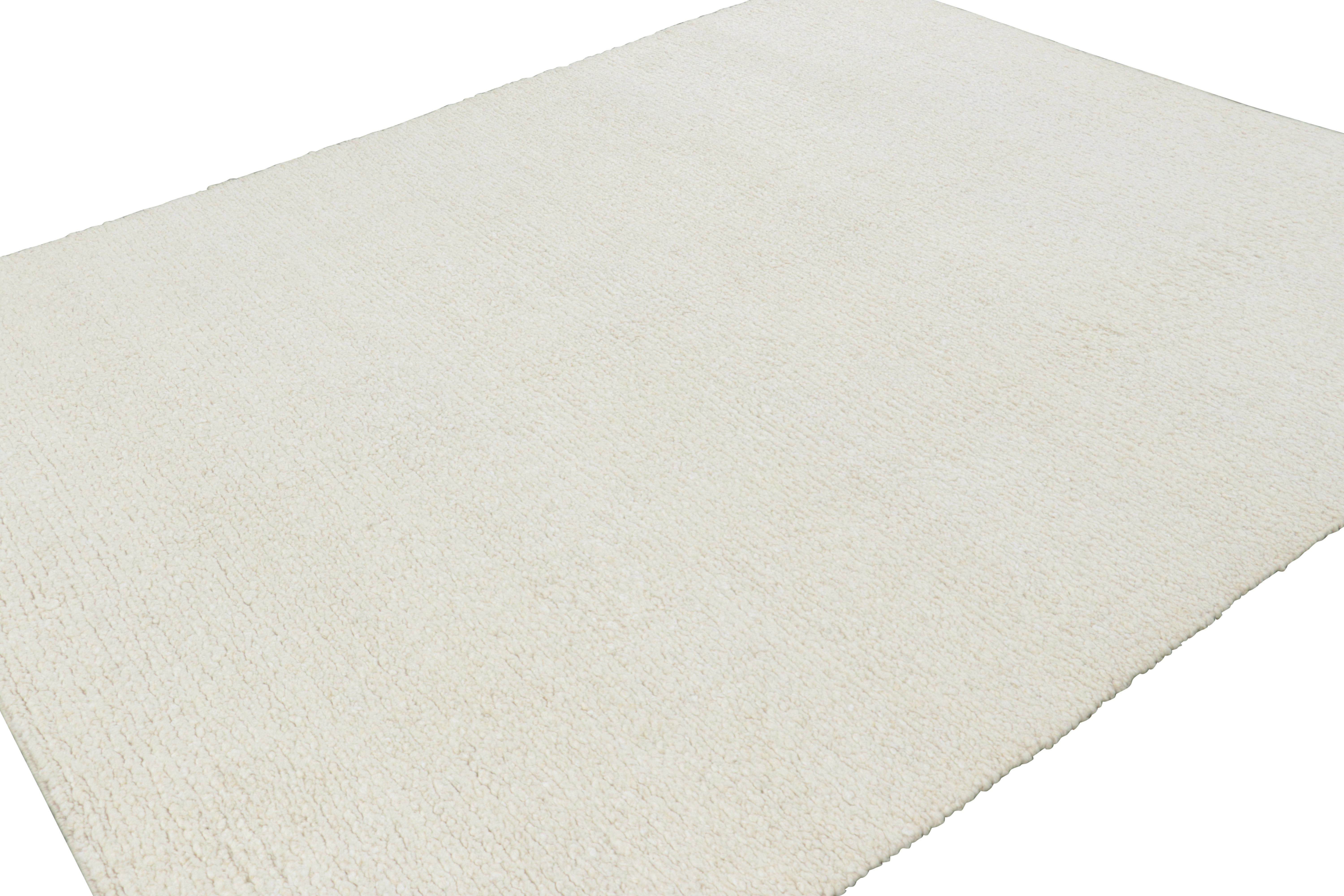 Hand-Knotted Rug & Kilim’s Textured Rug with Monochrome White Striae For Sale