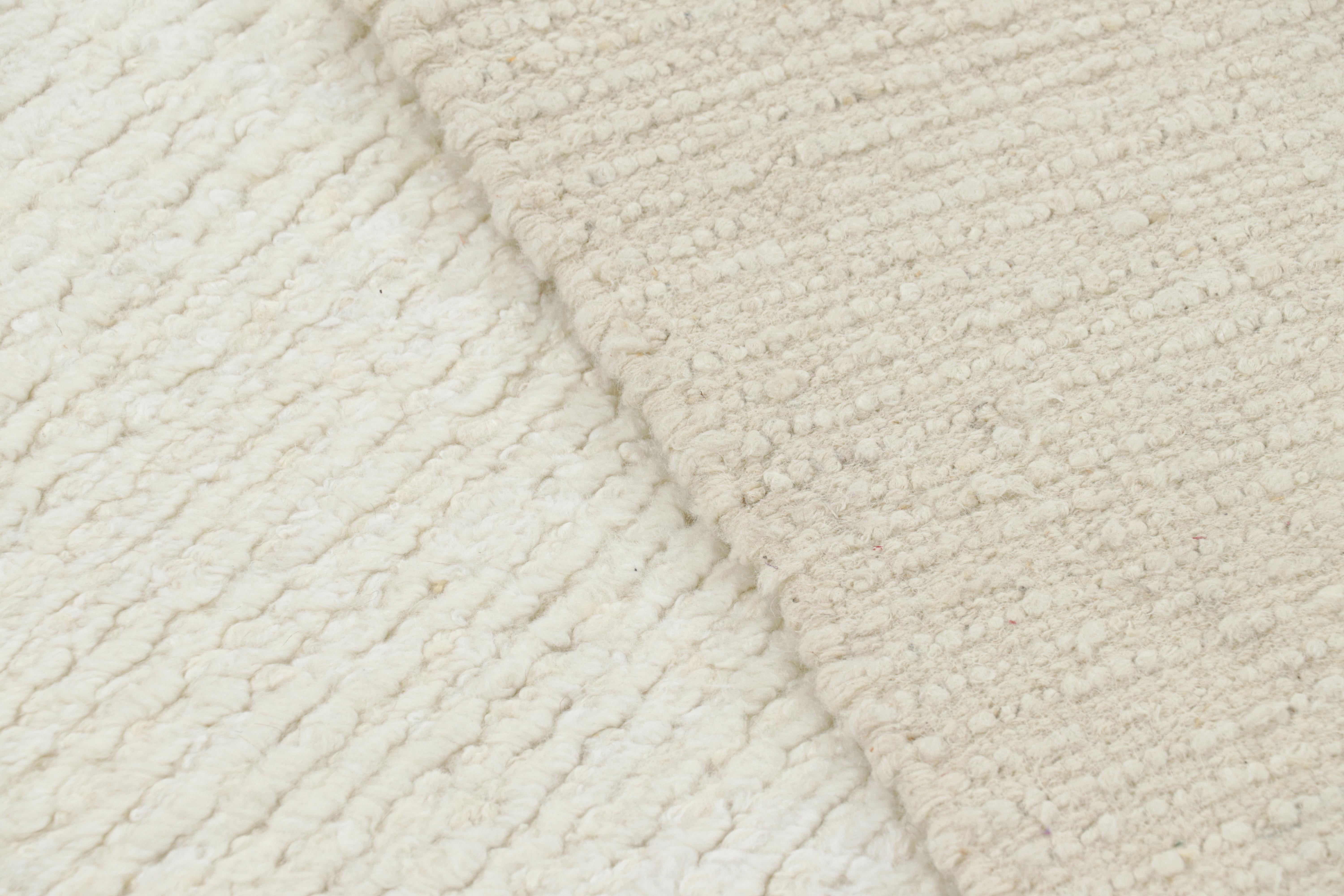 Contemporary Rug & Kilim’s Textured Rug with Monochrome White Striae For Sale