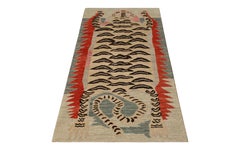 Rug & Kilim’s Tibetan Style Tiger Rug in Beige Brown Pictorial Pattern