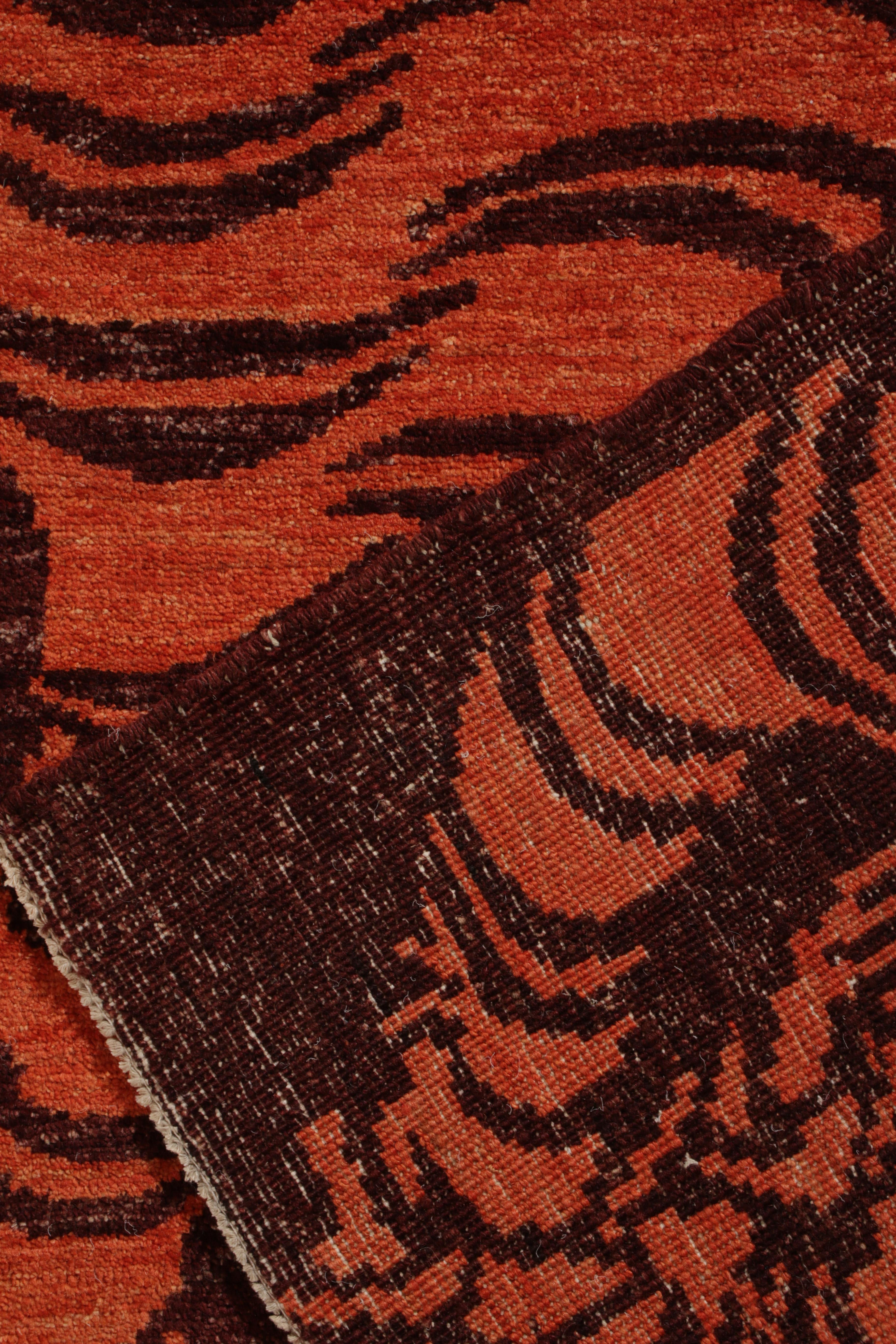 Hand-Knotted Rug & Kilim’s Tibetan Style Tiger Rug in Orange and Burgundy All Over Pattern