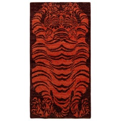 Rug & Kilim’s Tibetan Style Tiger Rug in Orange and Burgundy All Over Pattern